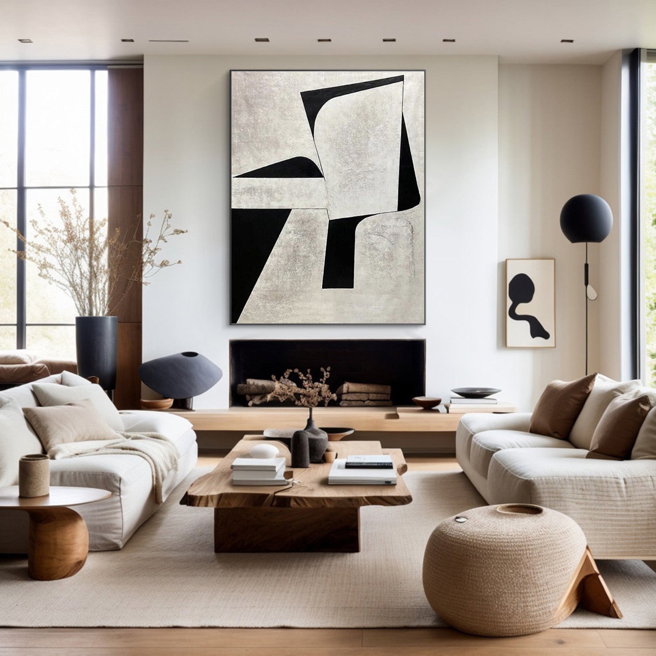 Minimalist Geometric Abstract Art - Black and White Block Oil Painting #JJ 060