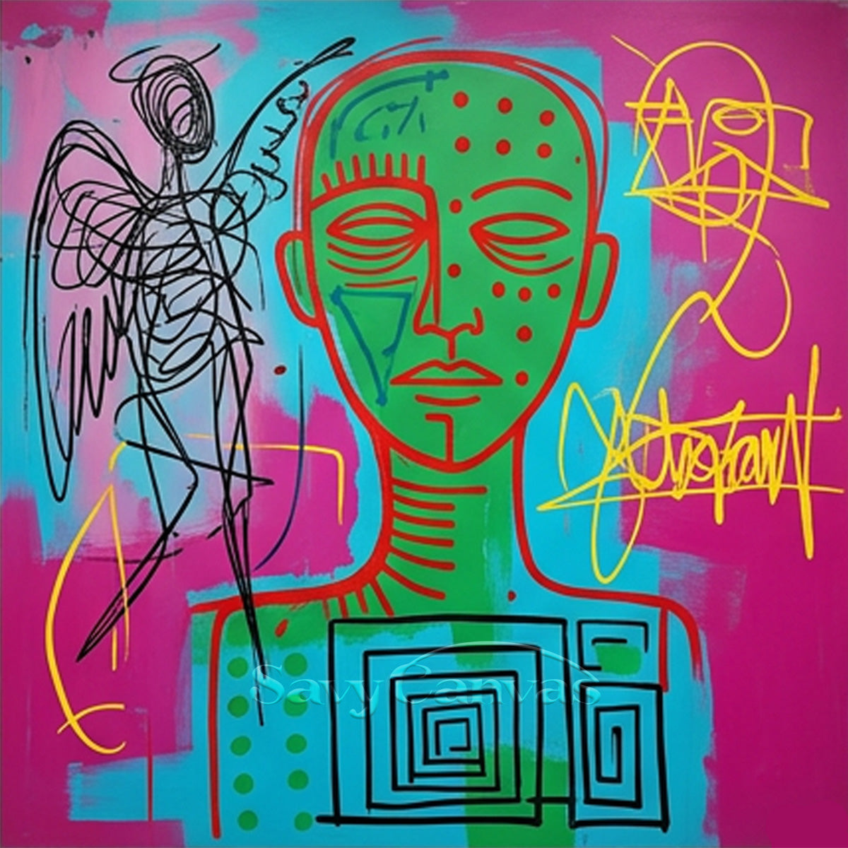 Abstract Angel & Totem Hand-Painted Canvas Art | Modern Pop Art #SS 120