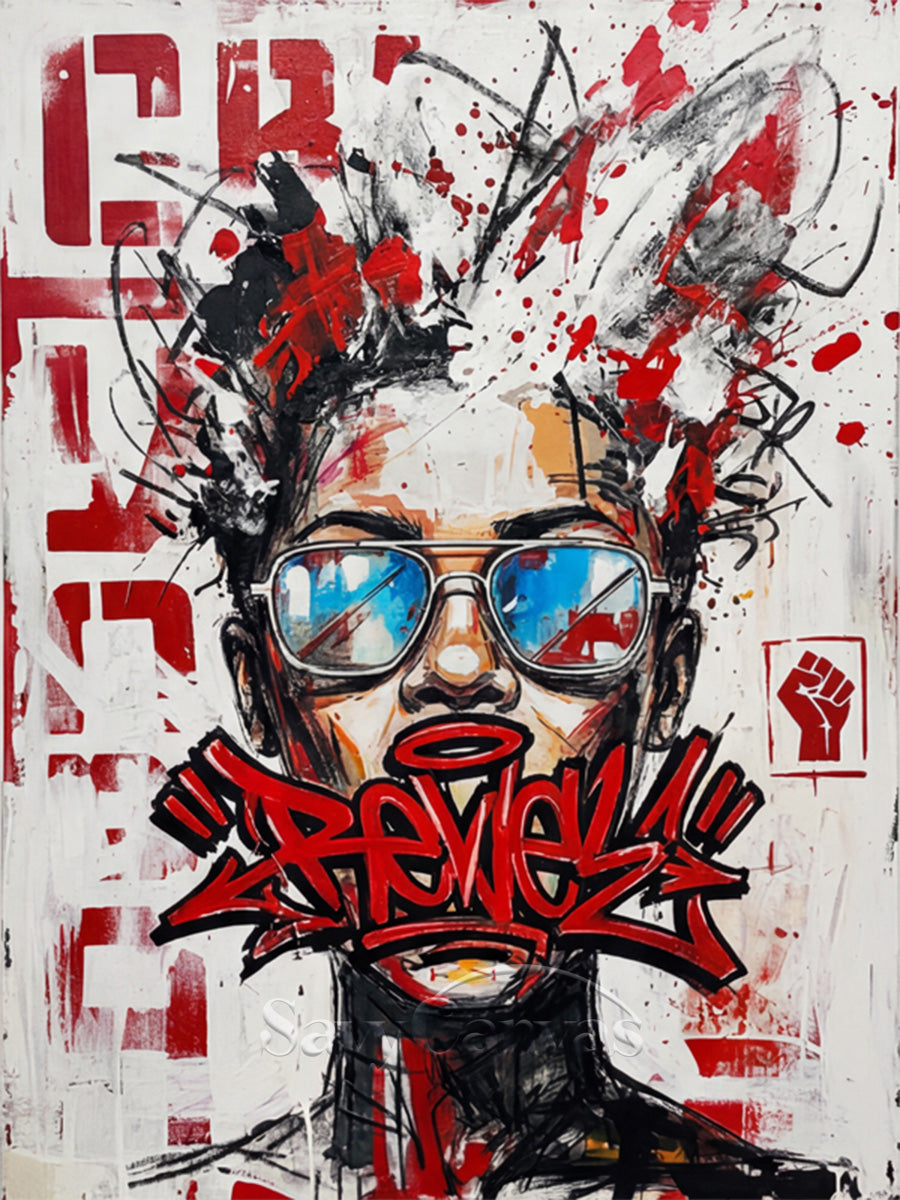 Rebel Graffiti Woman Oil Painting - Urban Street Art Wall Decor #SS 080