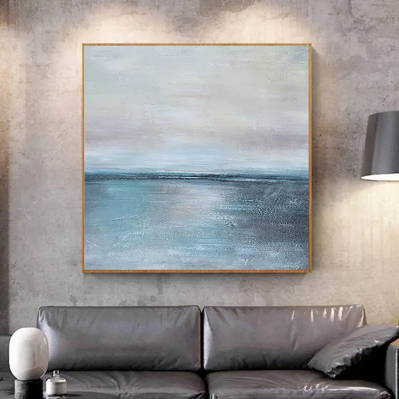 Soft Blue and Beige Ocean Sky Abstract Oil Painting - Modern Serene Art #JJ 123
