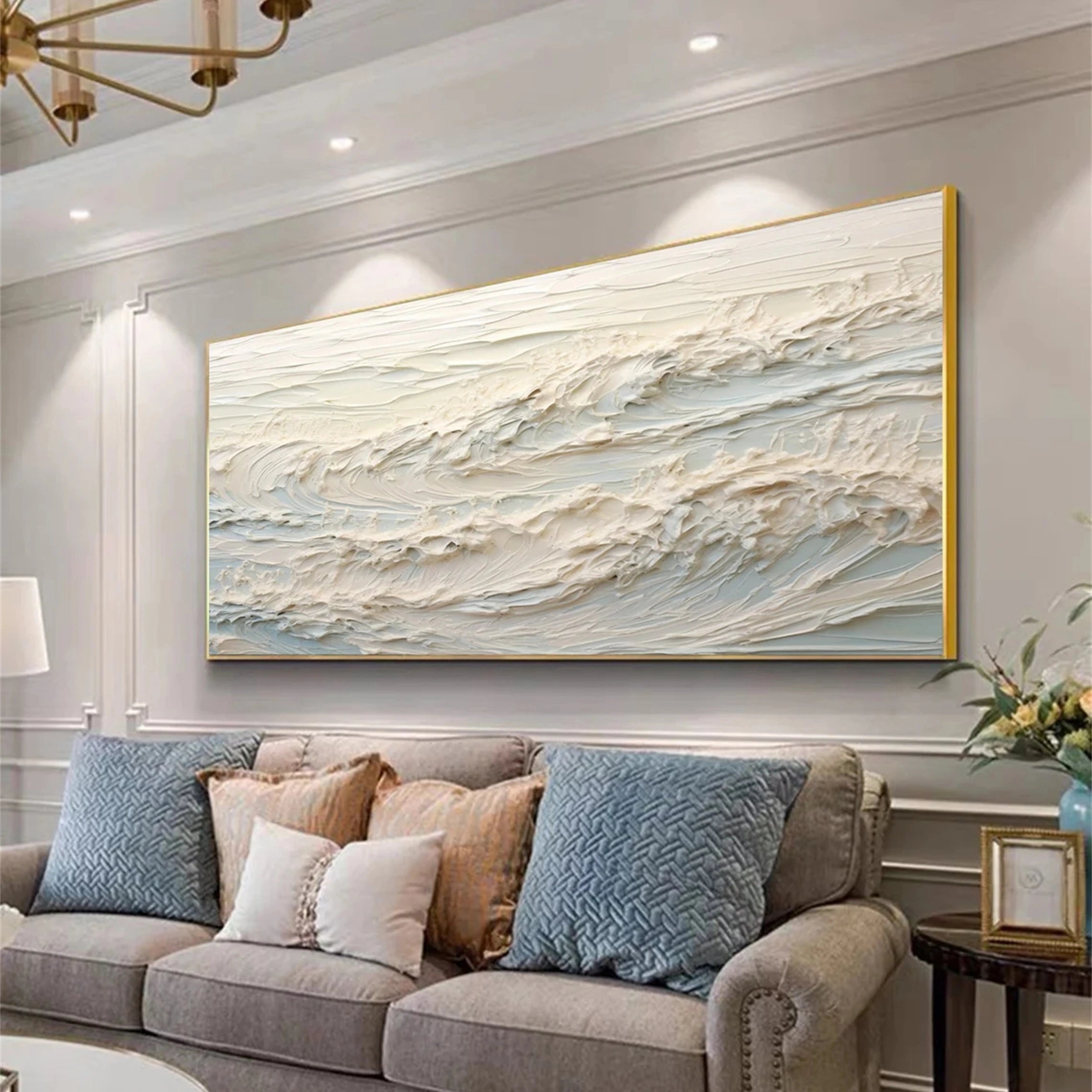 Large Textured Neutral Wall Art | Abstract White Ocean Wave Canvas #ZZ 075