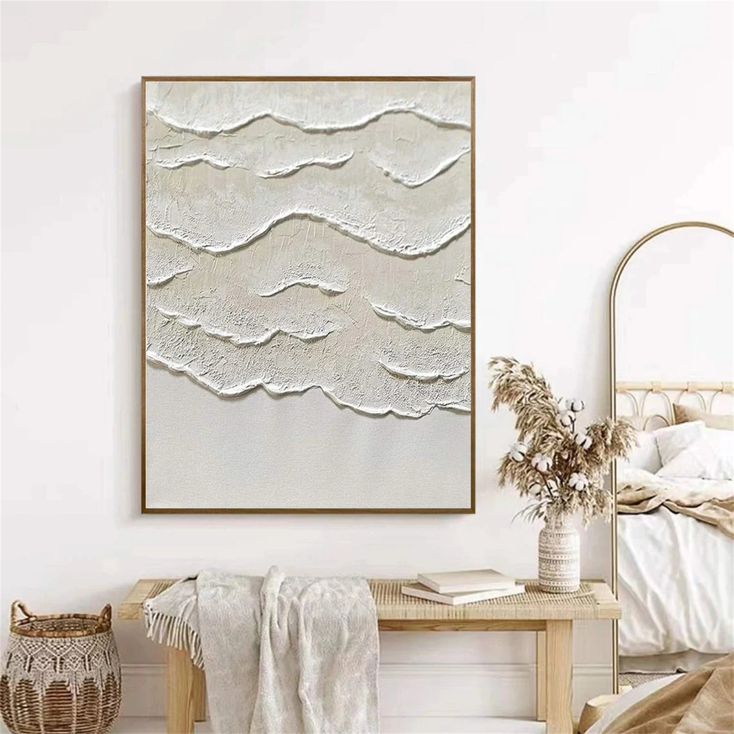 Beige and White Textured Abstract Oil Painting #JJ 130