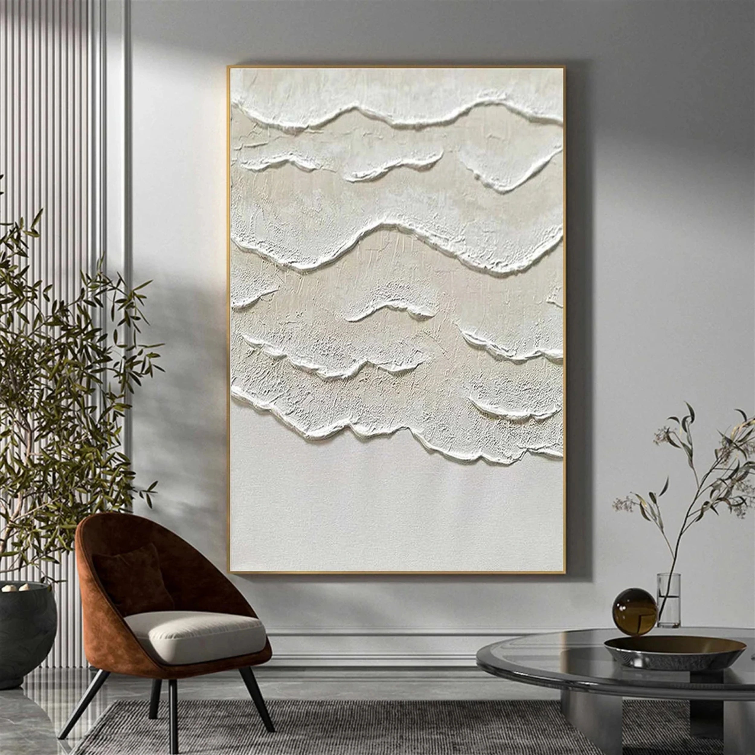 Beige and White Textured Abstract Oil Painting #JJ 130