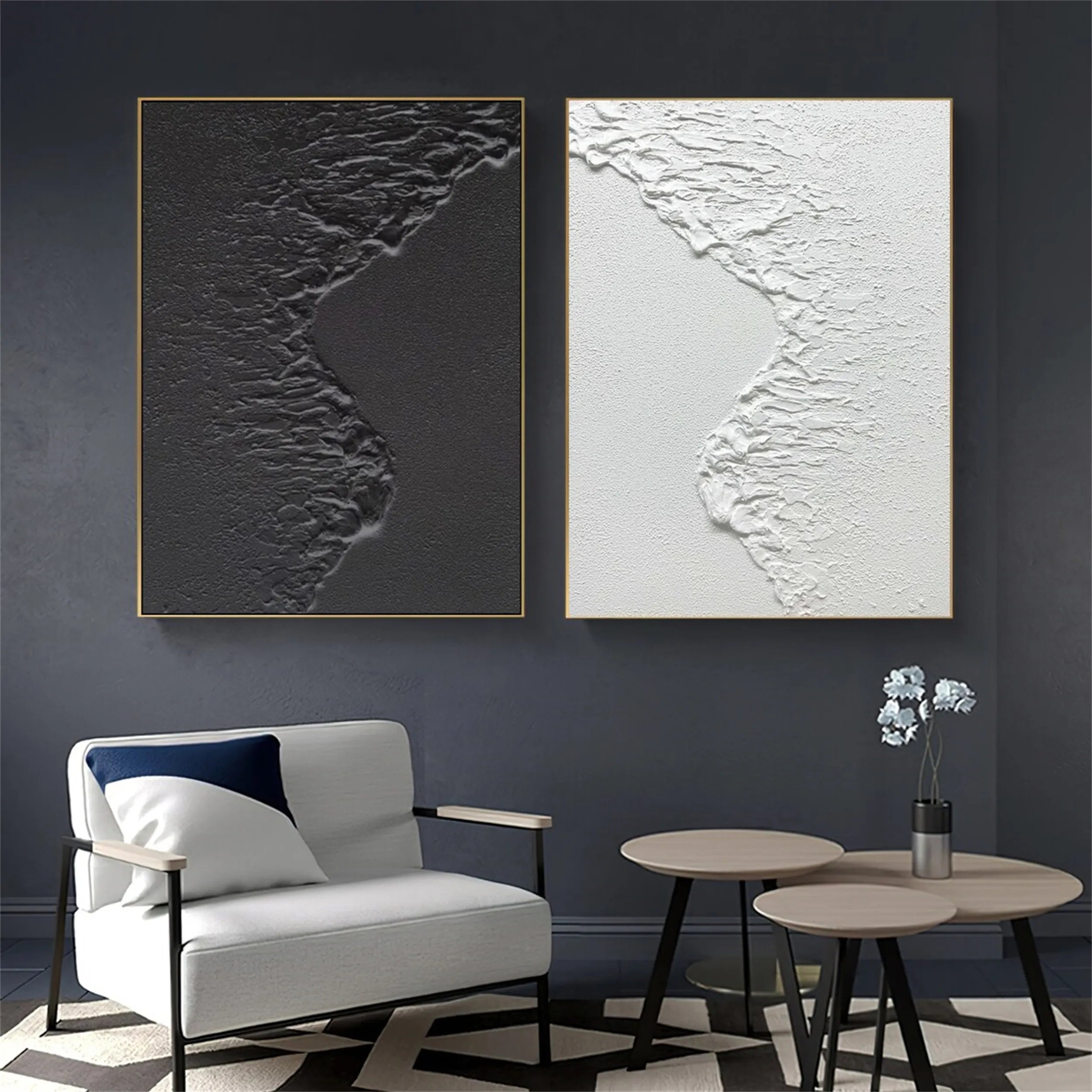 Black and White Seascape Art Set- Abstract Art Wall Decor #JJ 217