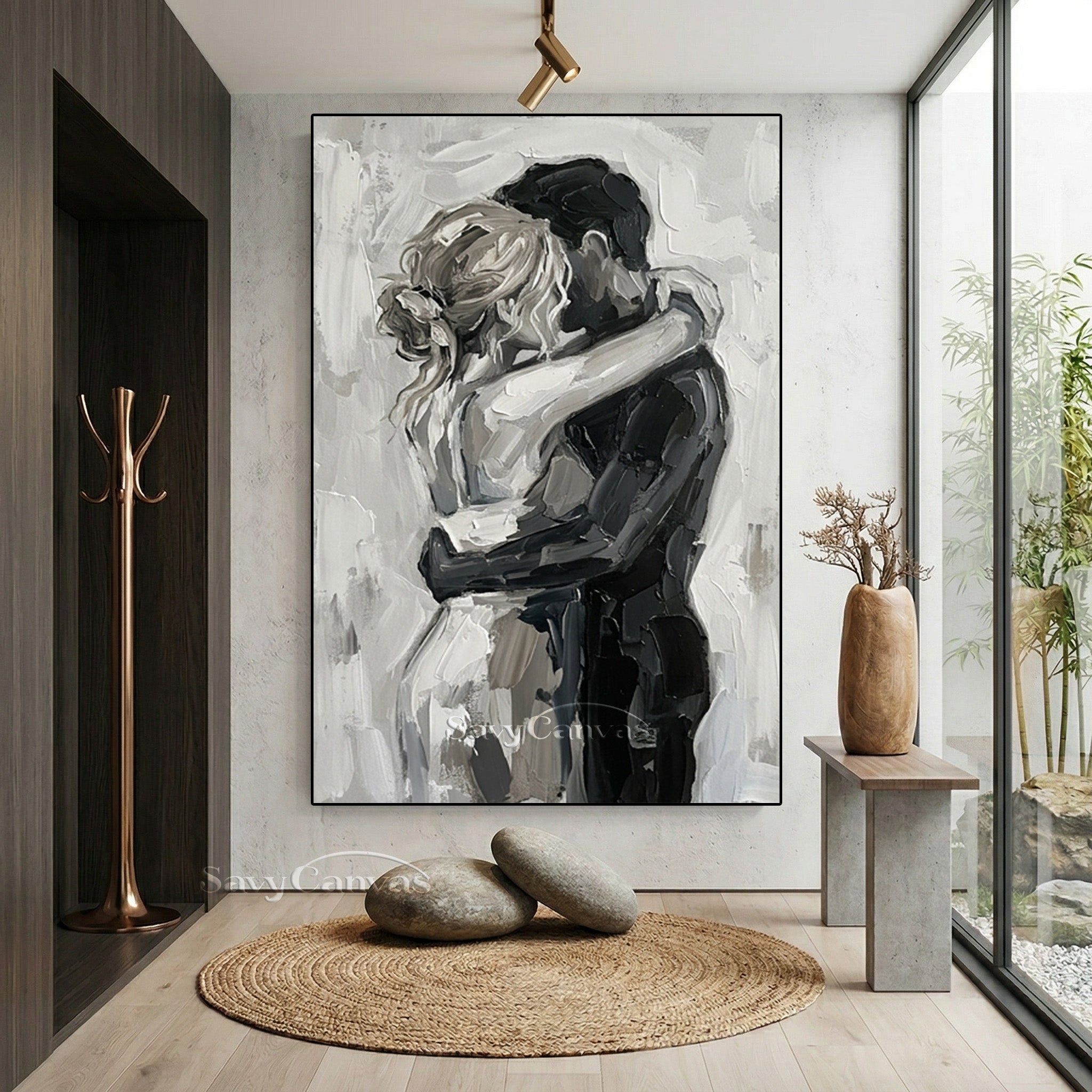 Romantic Lovers Hug Abstract Oil Painting | Modern Bedroom Wall Art #SS 155