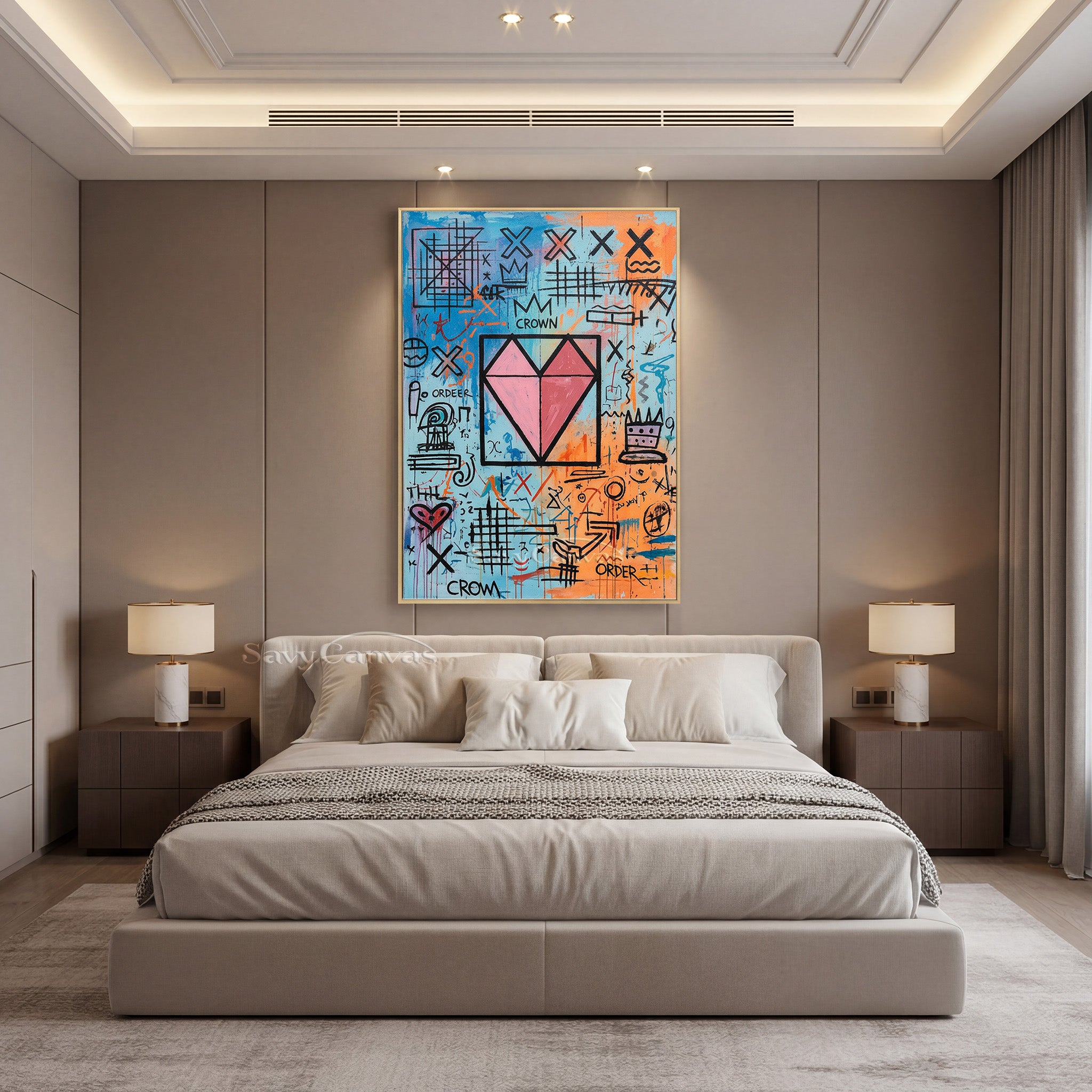 Street Art Crown & Heart Canvas Painting | Urban Pop Art Decor #SS 081