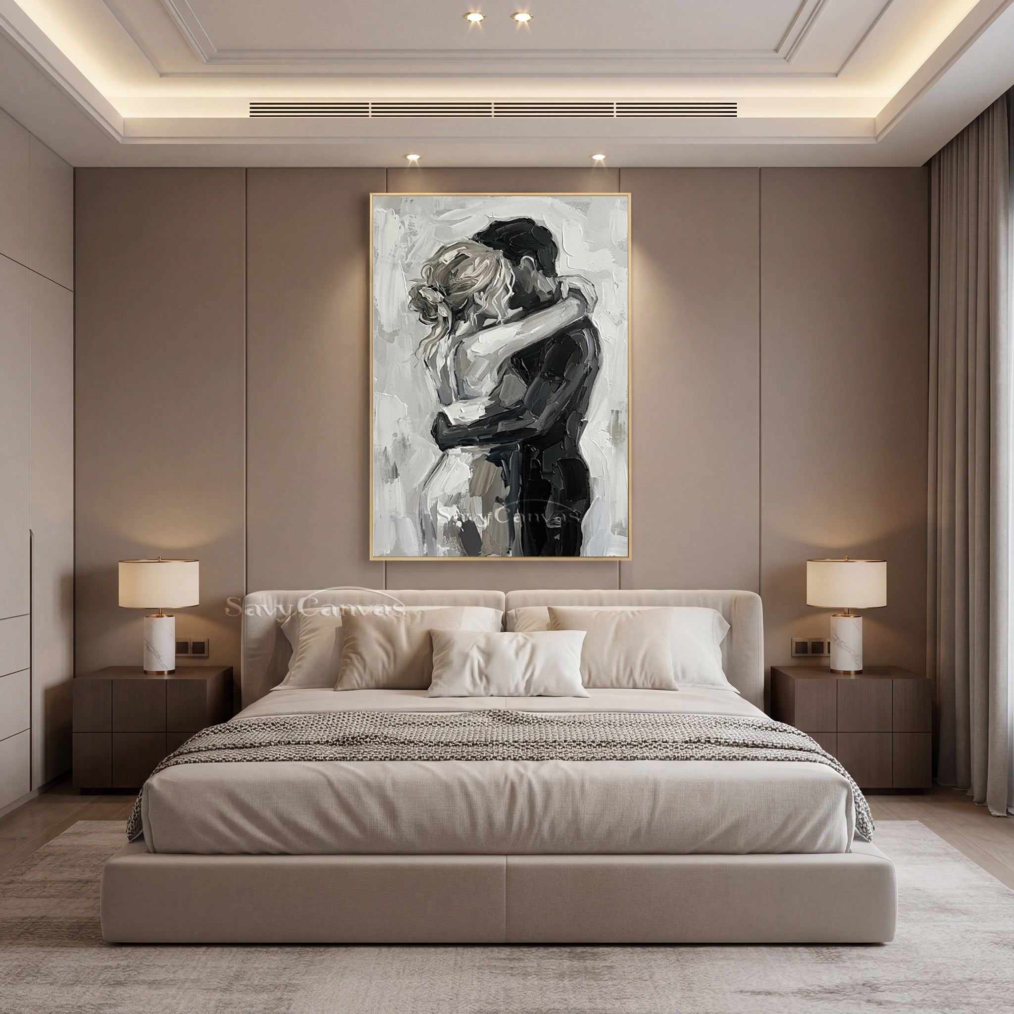 Romantic Lovers Hug Abstract Oil Painting | Modern Bedroom Wall Art #SS 155
