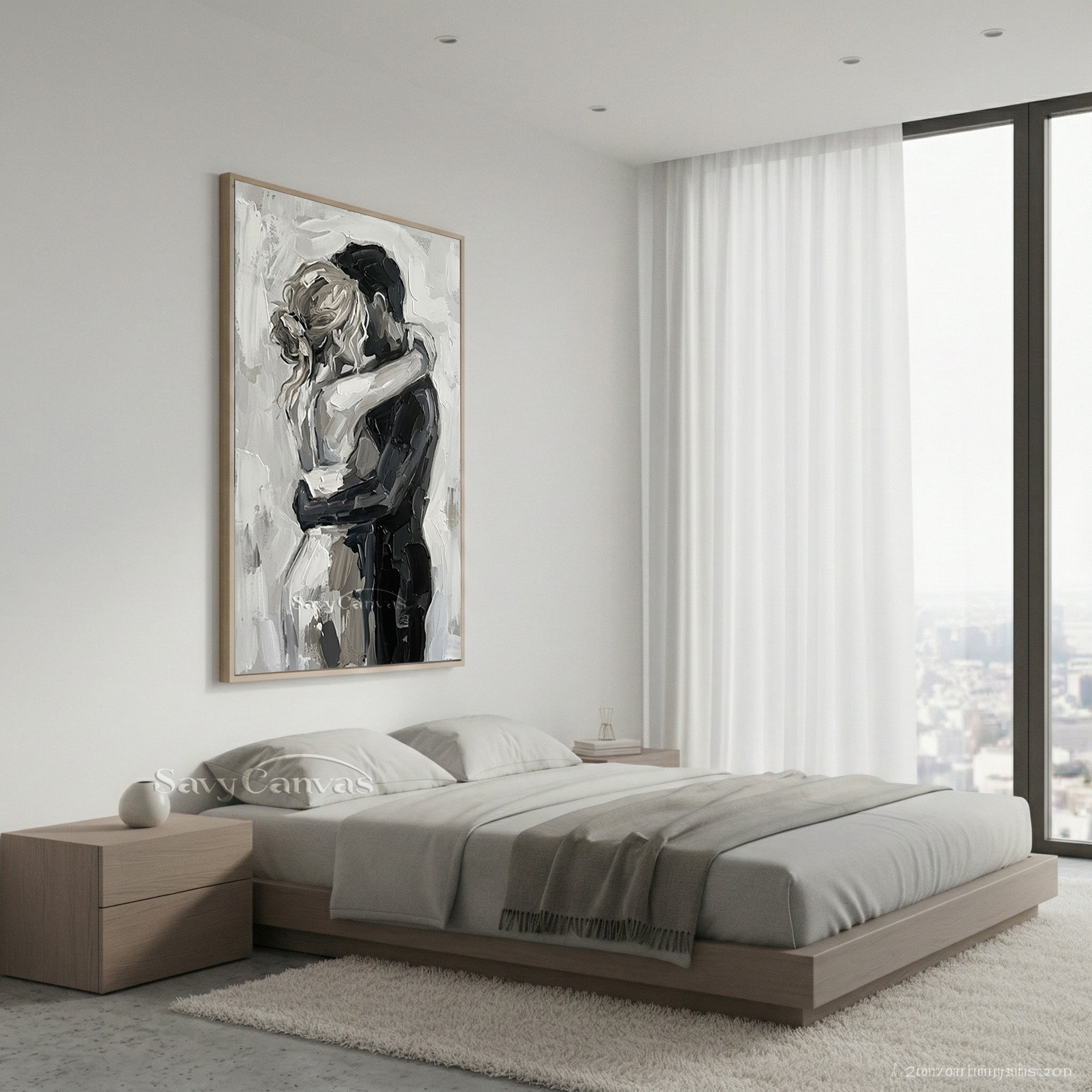 Romantic Lovers Hug Abstract Oil Painting | Modern Bedroom Wall Art #SS 155