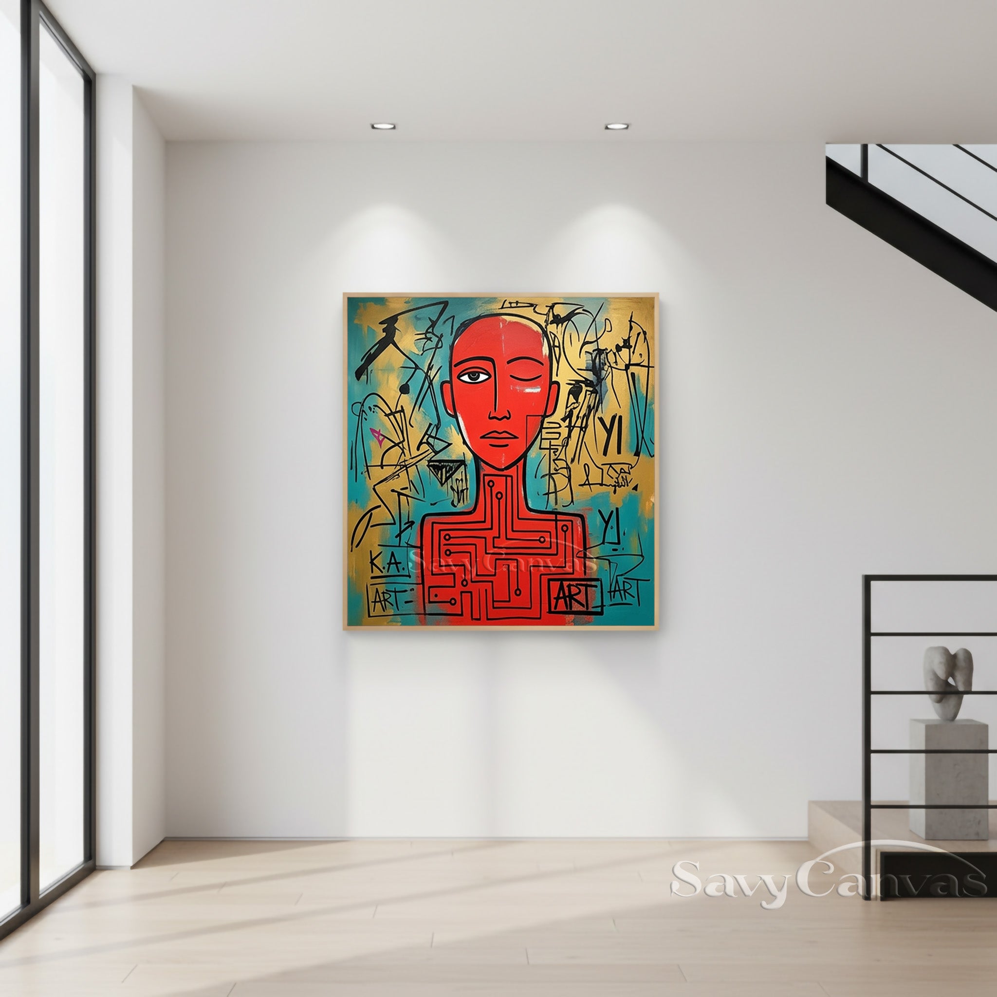 Red Neo-Expressionist Robot Portrait Canvas | Modern Street Art #SS 121