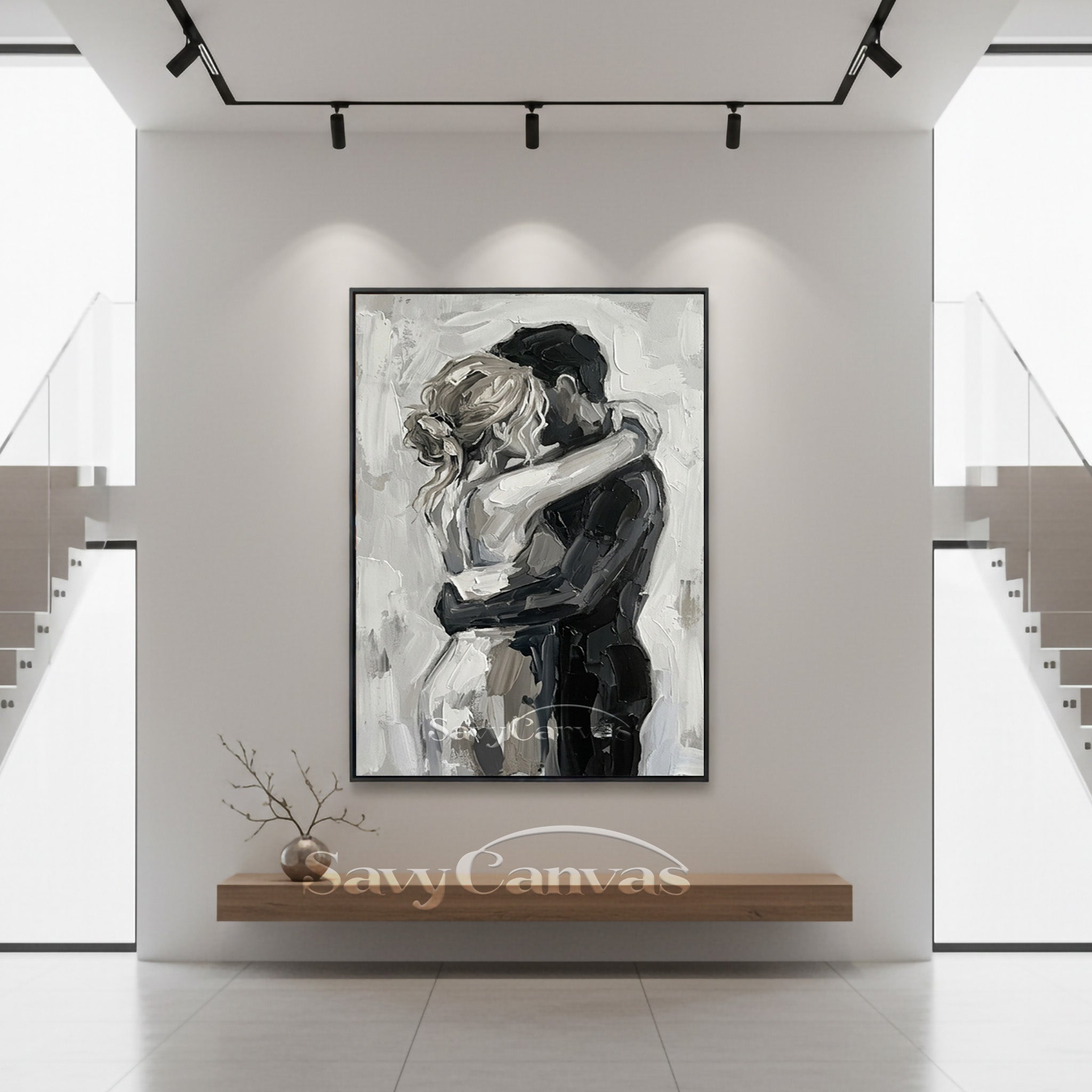 Romantic Lovers Hug Abstract Oil Painting | Modern Bedroom Wall Art #SS 155