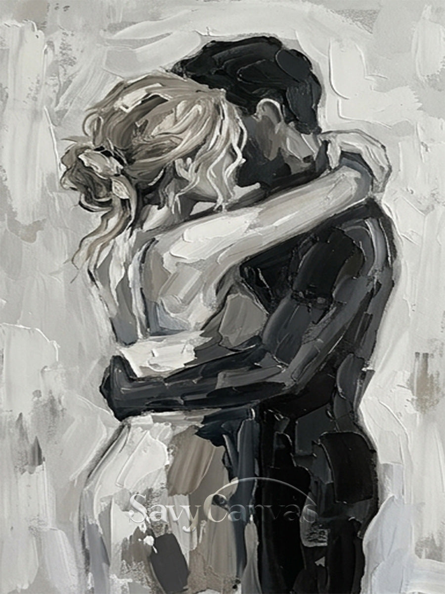 Romantic Lovers Hug Abstract Oil Painting | Modern Bedroom Wall Art #SS 155