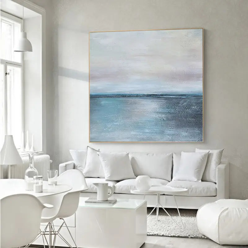 Soft Blue and Beige Ocean Sky Abstract Oil Painting - Modern Serene Art #JJ 123