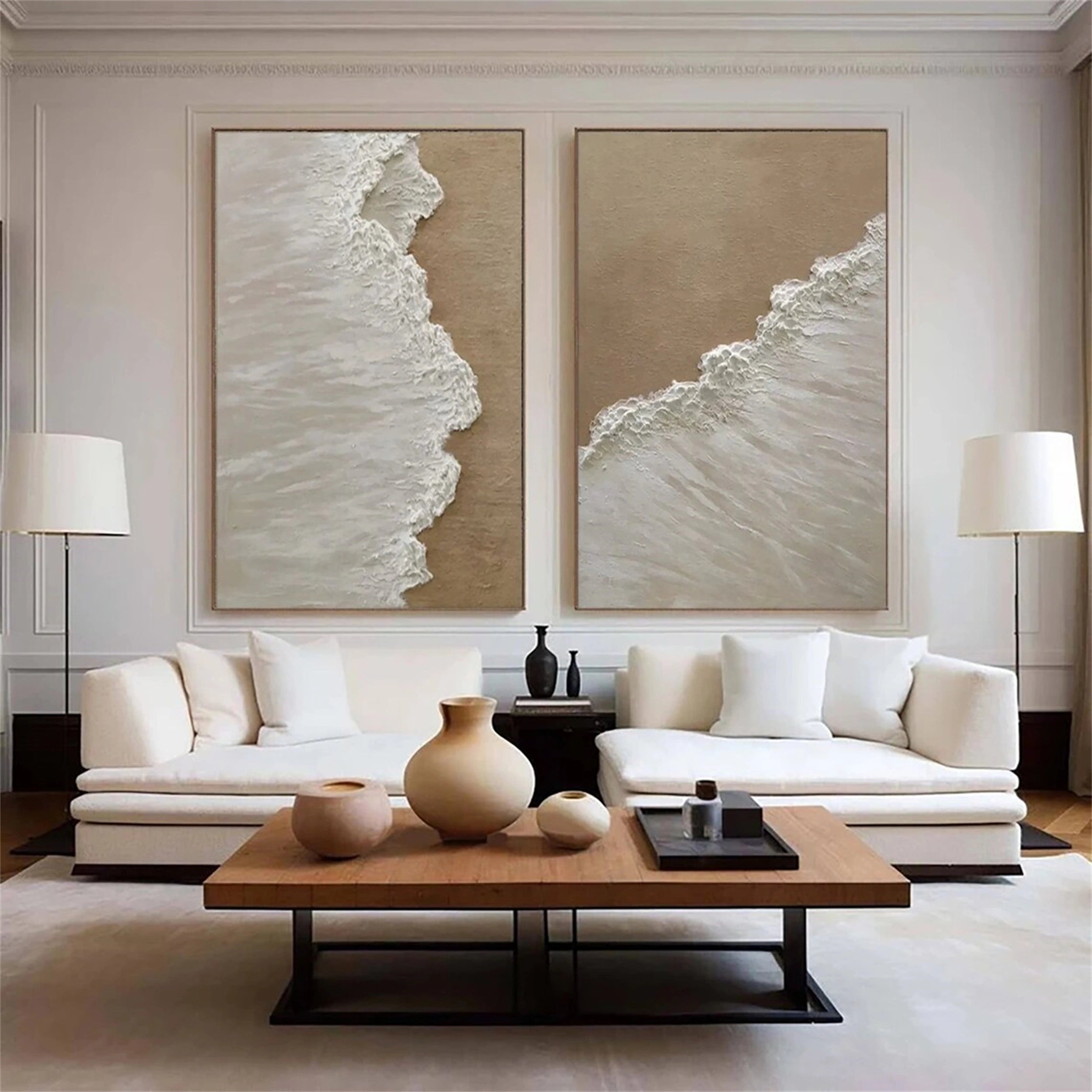 Beige & White Coastal Set - Textured Abstract Art Home Decor #JJ 201