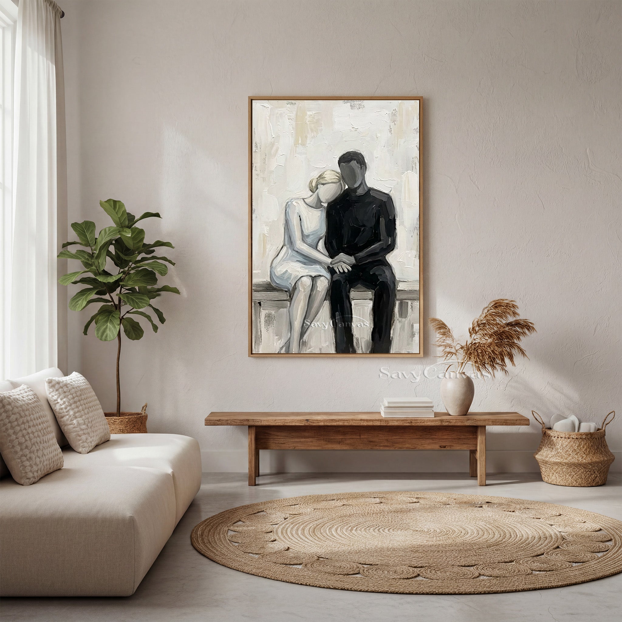 Abstract Couple Sitting Together Oil Painting | Modern Cozy Wall Art #SS 156