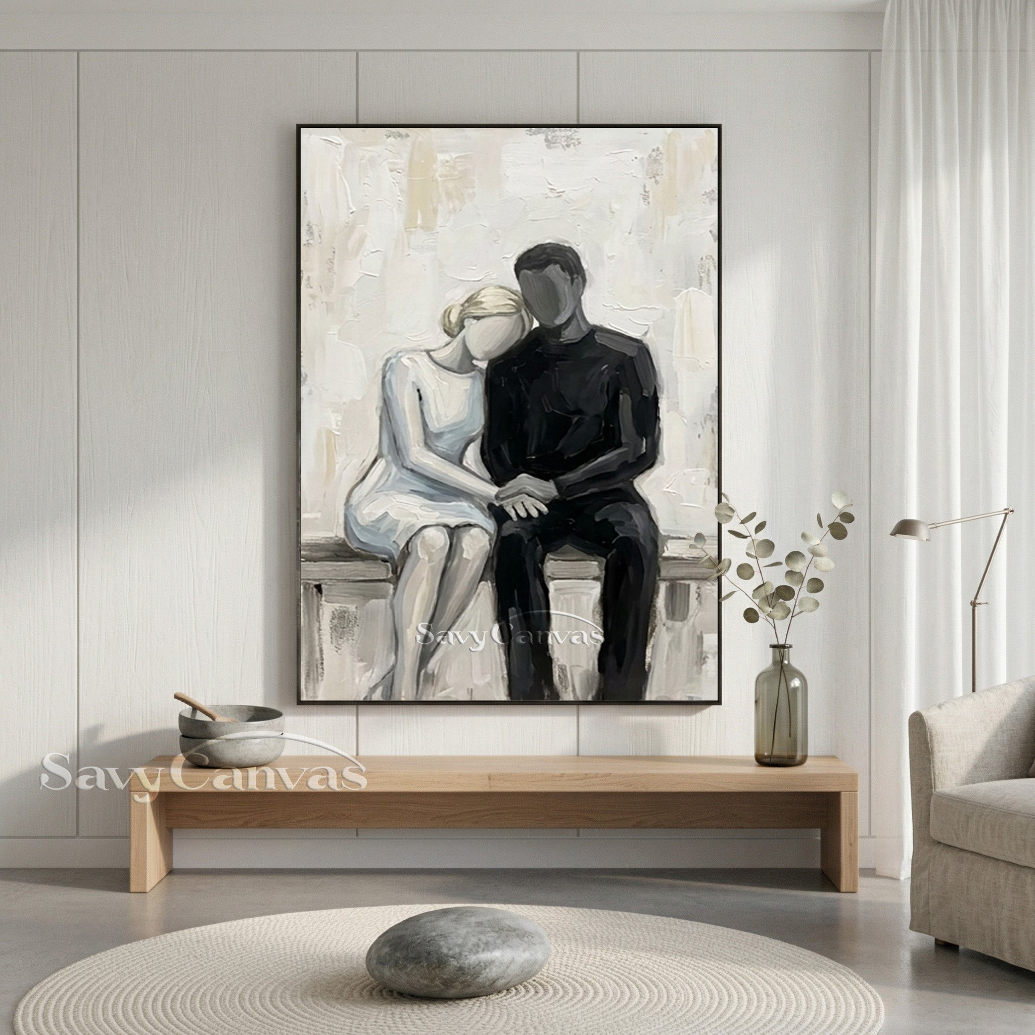 Abstract Couple Sitting Together Oil Painting | Modern Cozy Wall Art #SS 156