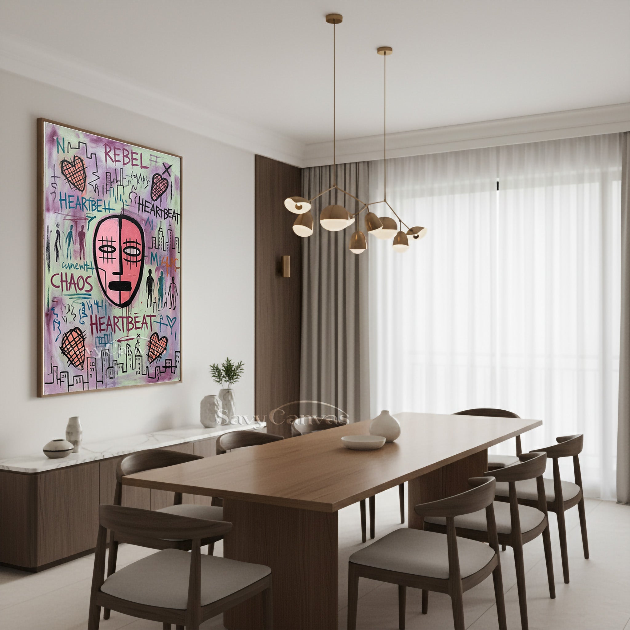 Basquiat Style Street Art Oil Painting | Chaos & Heartbeat Wall Art #SS 082