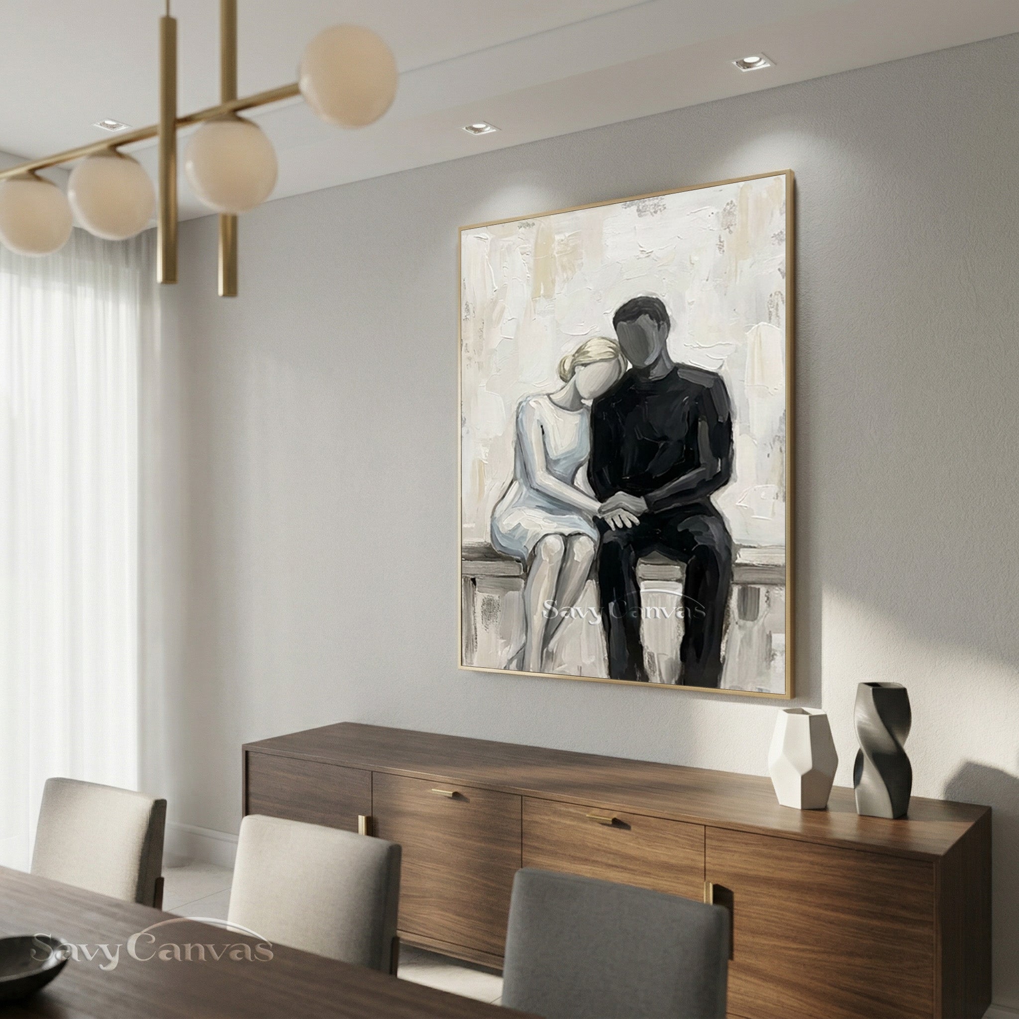 Abstract Couple Sitting Together Oil Painting | Modern Cozy Wall Art #SS 156