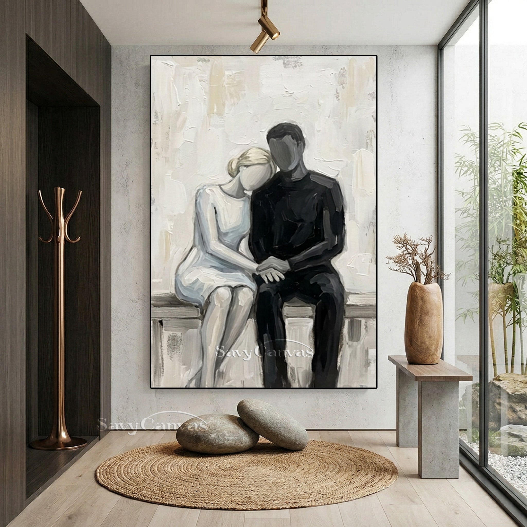 Abstract Couple Sitting Together Oil Painting | Modern Cozy Wall Art #SS 156
