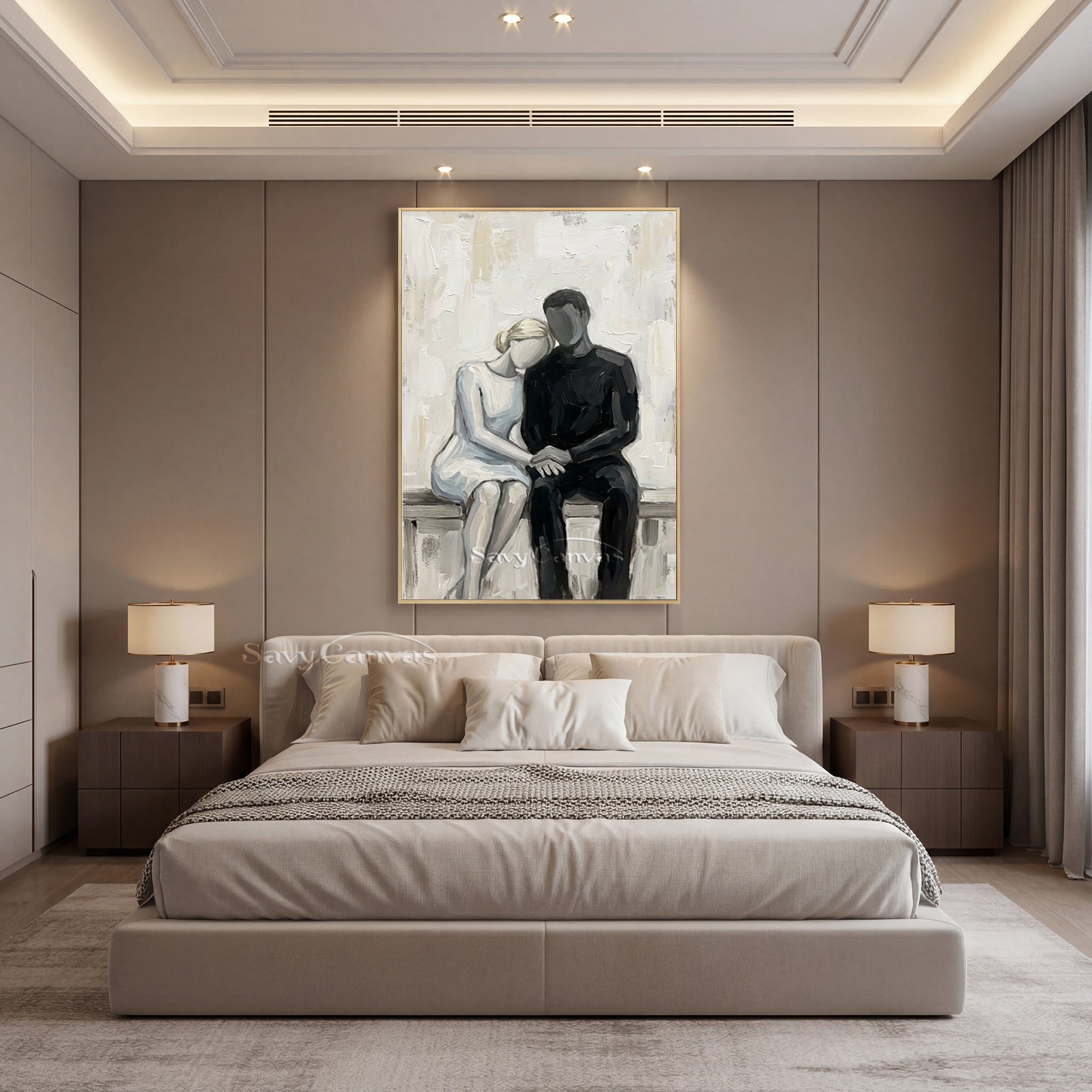 Abstract Couple Sitting Together Oil Painting | Modern Cozy Wall Art #SS 156