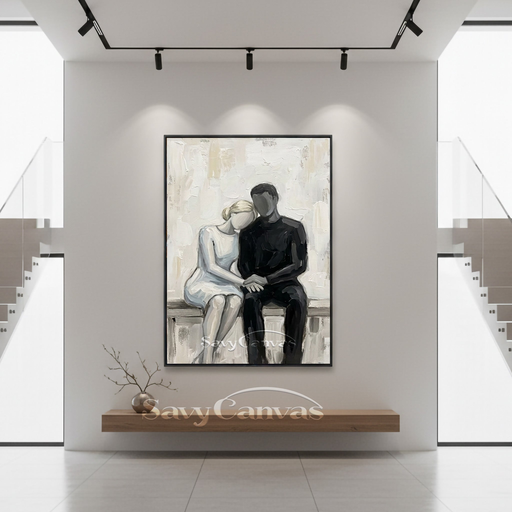 Abstract Couple Sitting Together Oil Painting | Modern Cozy Wall Art #SS 156