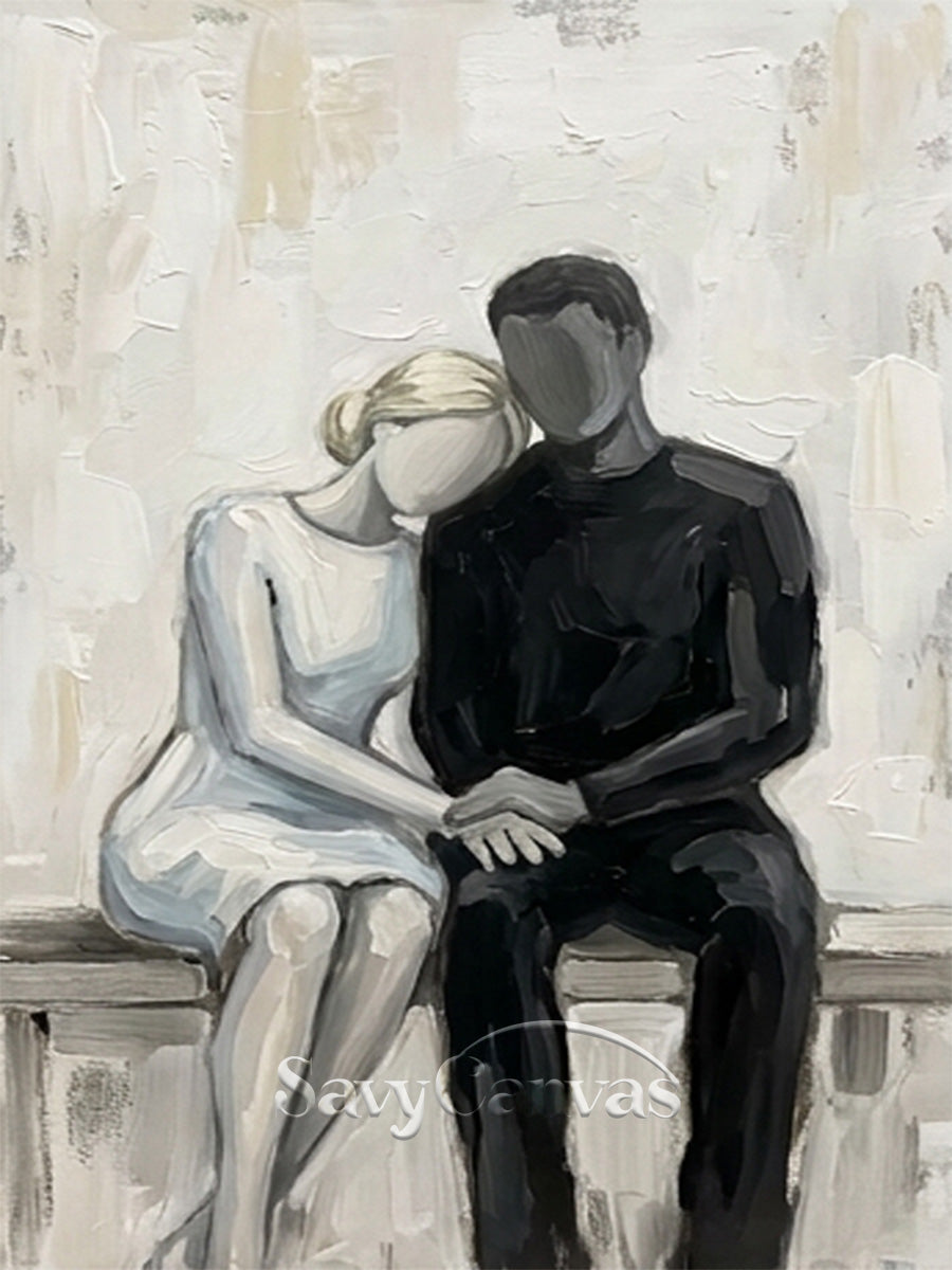 Abstract Couple Sitting Together Oil Painting | Modern Cozy Wall Art #SS 156