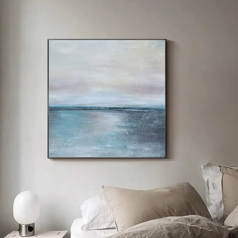 Soft Blue and Beige Ocean Sky Abstract Oil Painting - Modern Serene Art #JJ 123