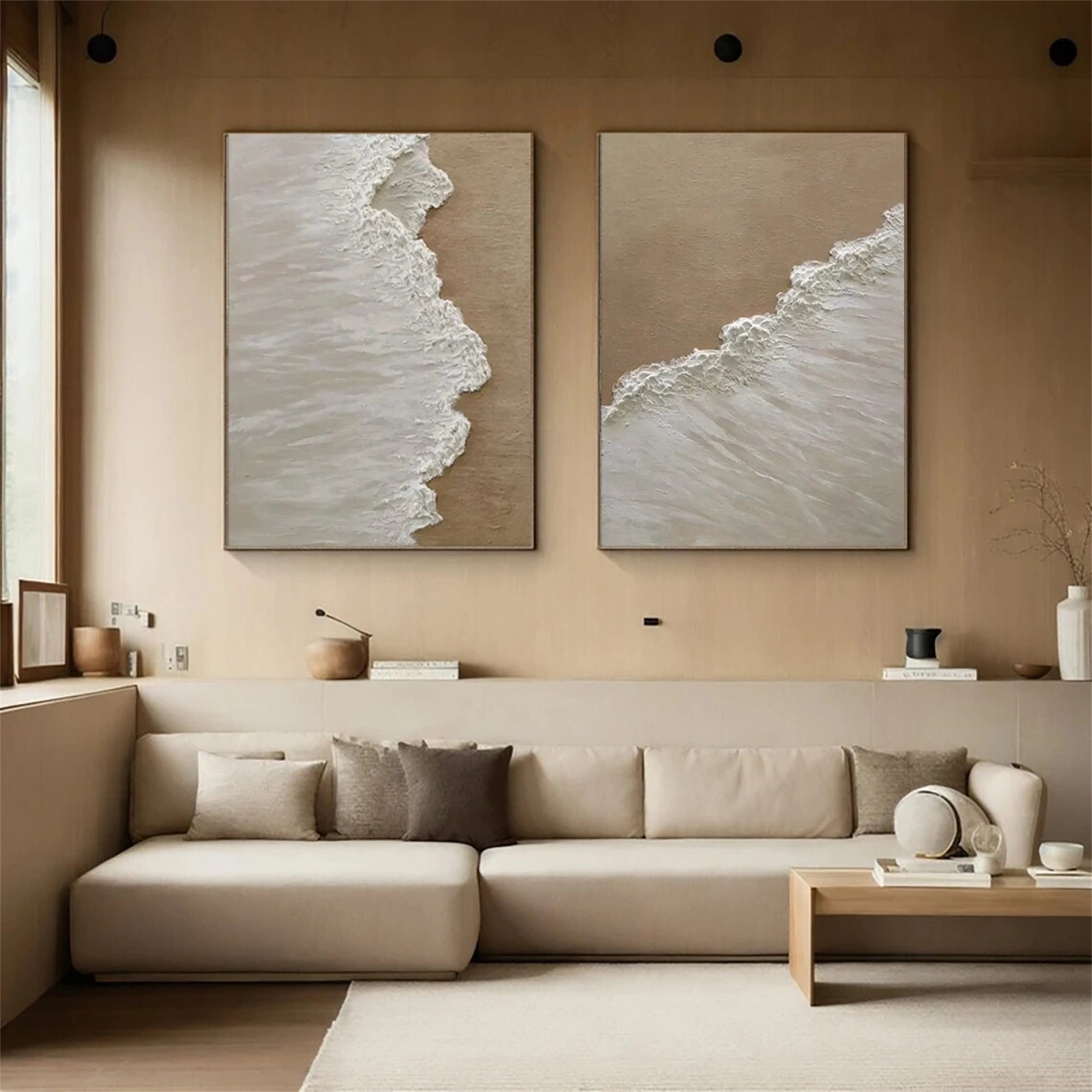 Beige & White Coastal Set - Textured Abstract Art Home Decor #JJ 201