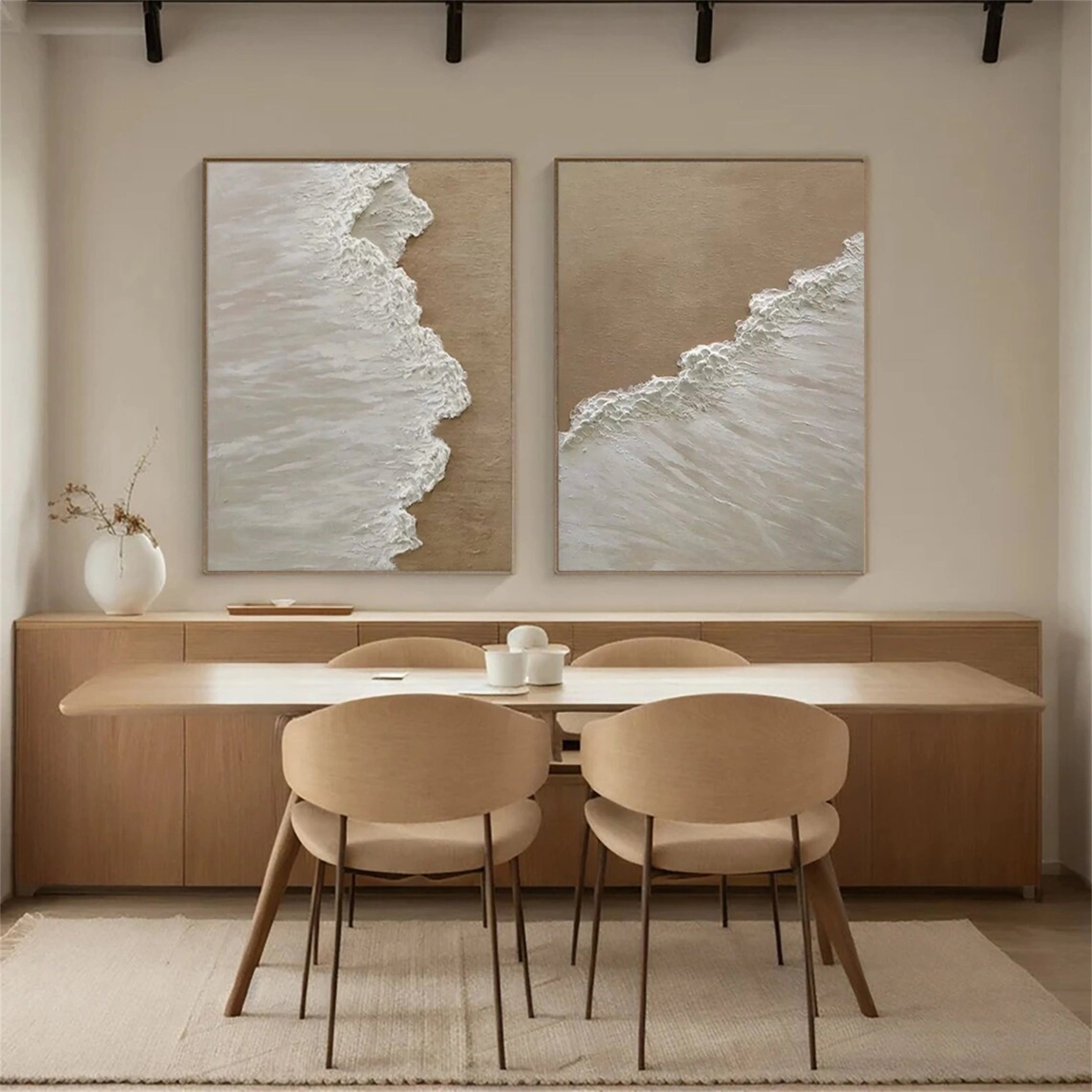 Textured Beige Coast Duo - Serene Minimalist Art