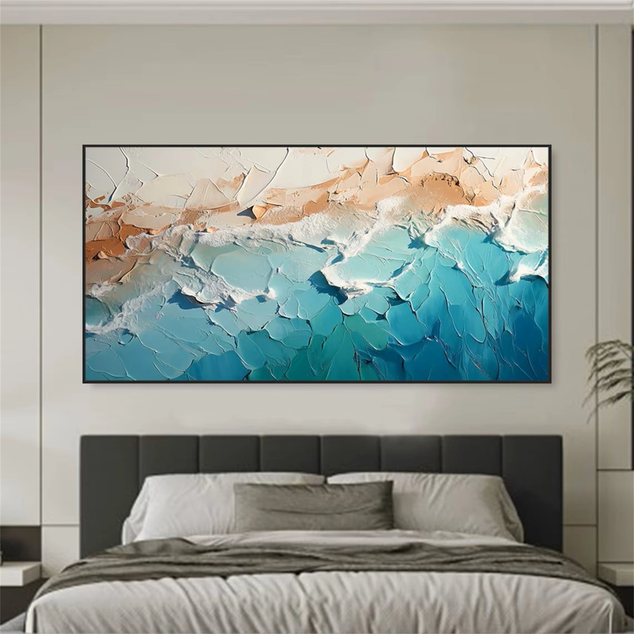 Oversized Abstract Wall Art Horizontal | Textured Seascape Painting