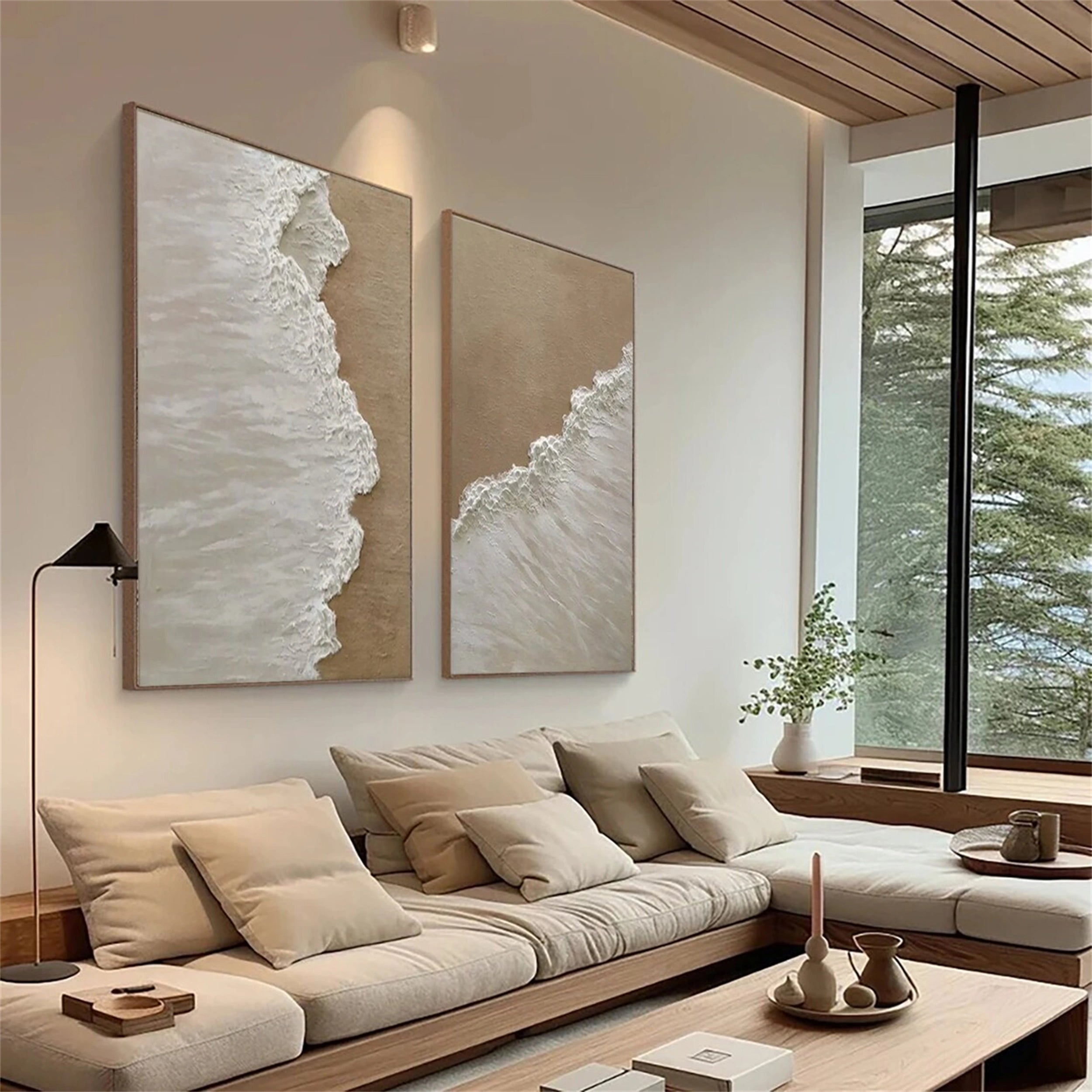 Beige & White Coastal Set - Textured Abstract Art Home Decor #JJ 201