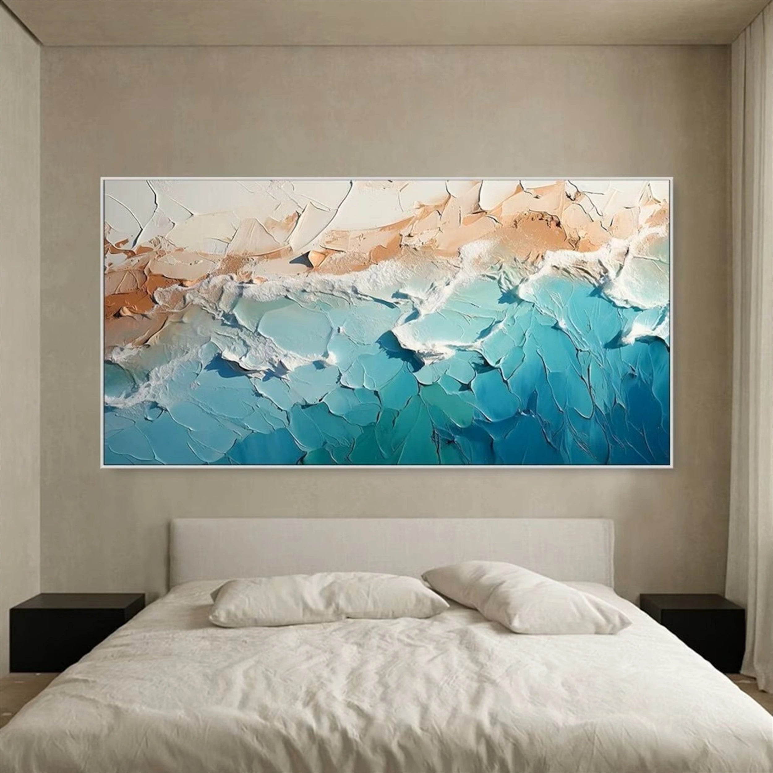 Textured Beach Wall Art | Large Abstract Ocean Canvas for Bedroom #ZZ 072