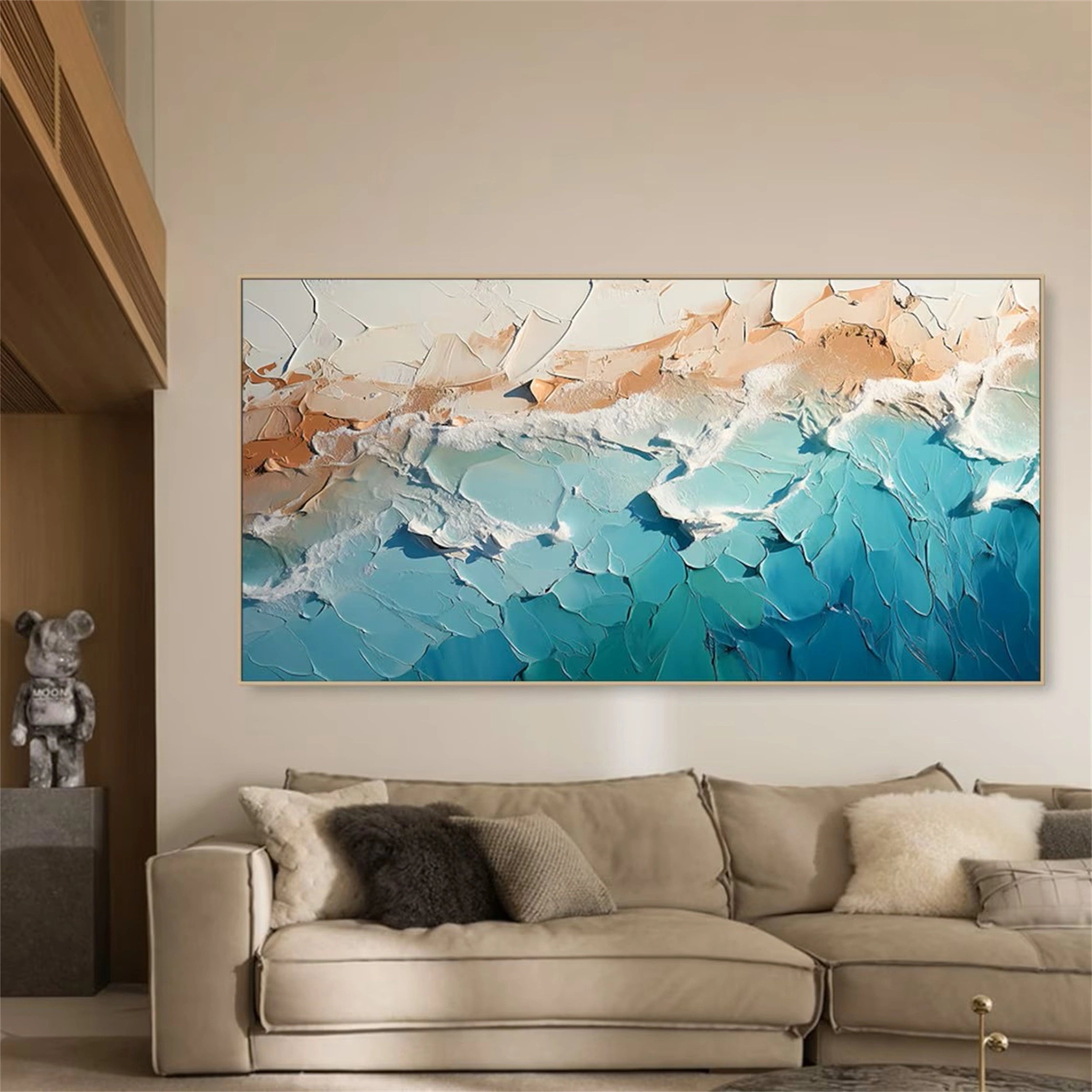 Textured Beach Wall Art | Large Abstract Ocean Canvas for Bedroom #ZZ 072