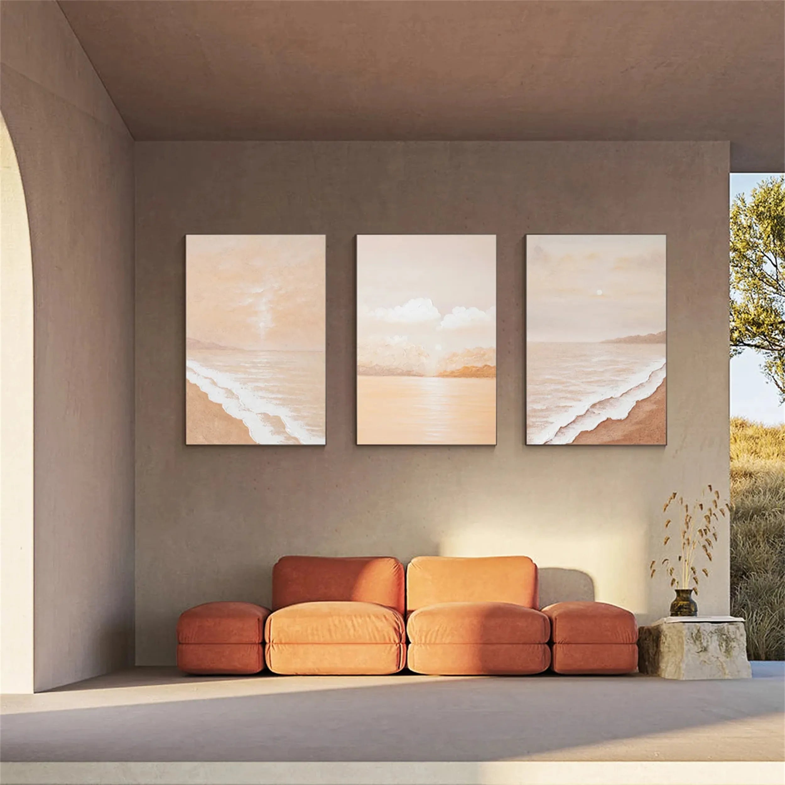 Soft Beige Beach Trio - Serene Coastal Abstract Wall Art #JJ 209
