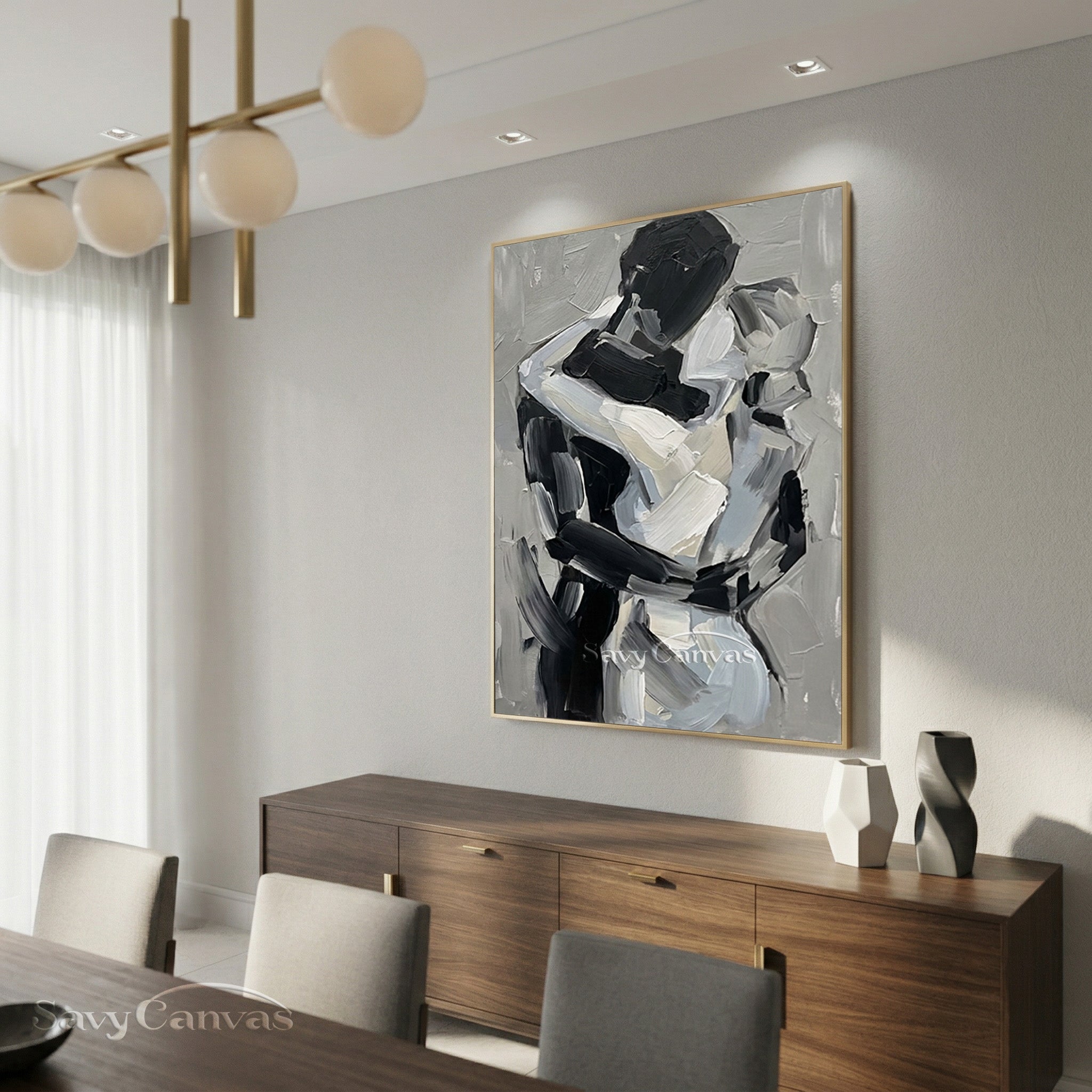 Minimalist Textured Palette Knife Art - Gray & Black Embrace Canvas #SS 157