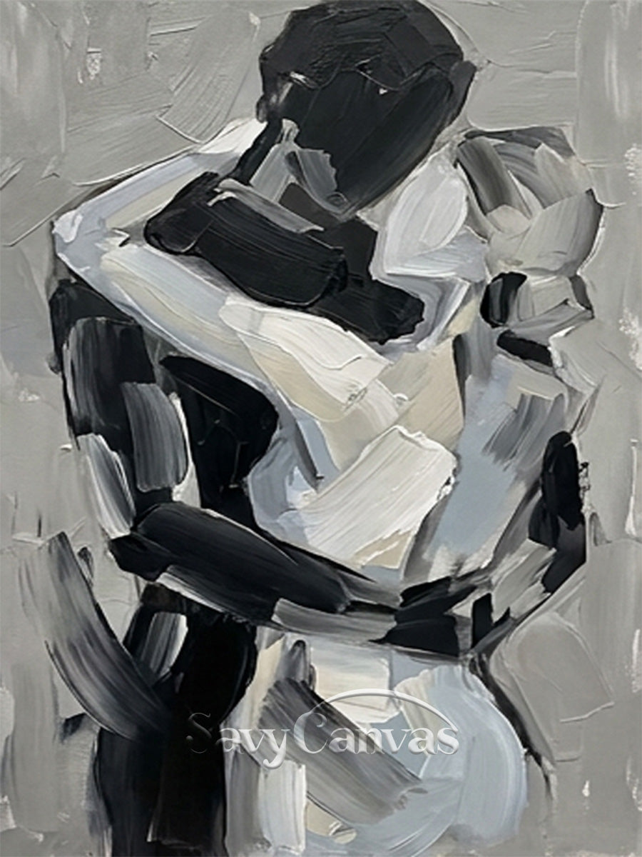 Minimalist Textured Palette Knife Art - Gray & Black Embrace Canvas #SS 157