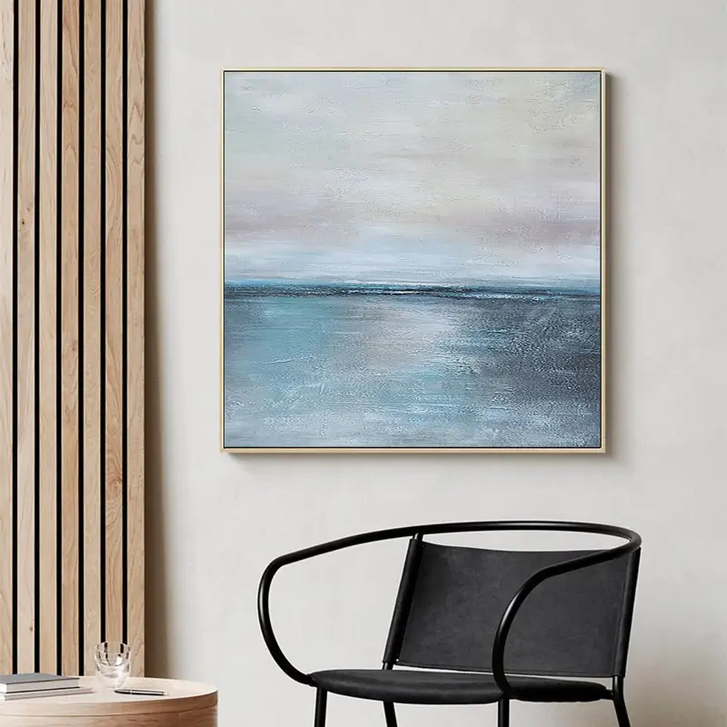Soft Blue and Beige Ocean Sky Abstract Oil Painting - Modern Serene Art #JJ 123