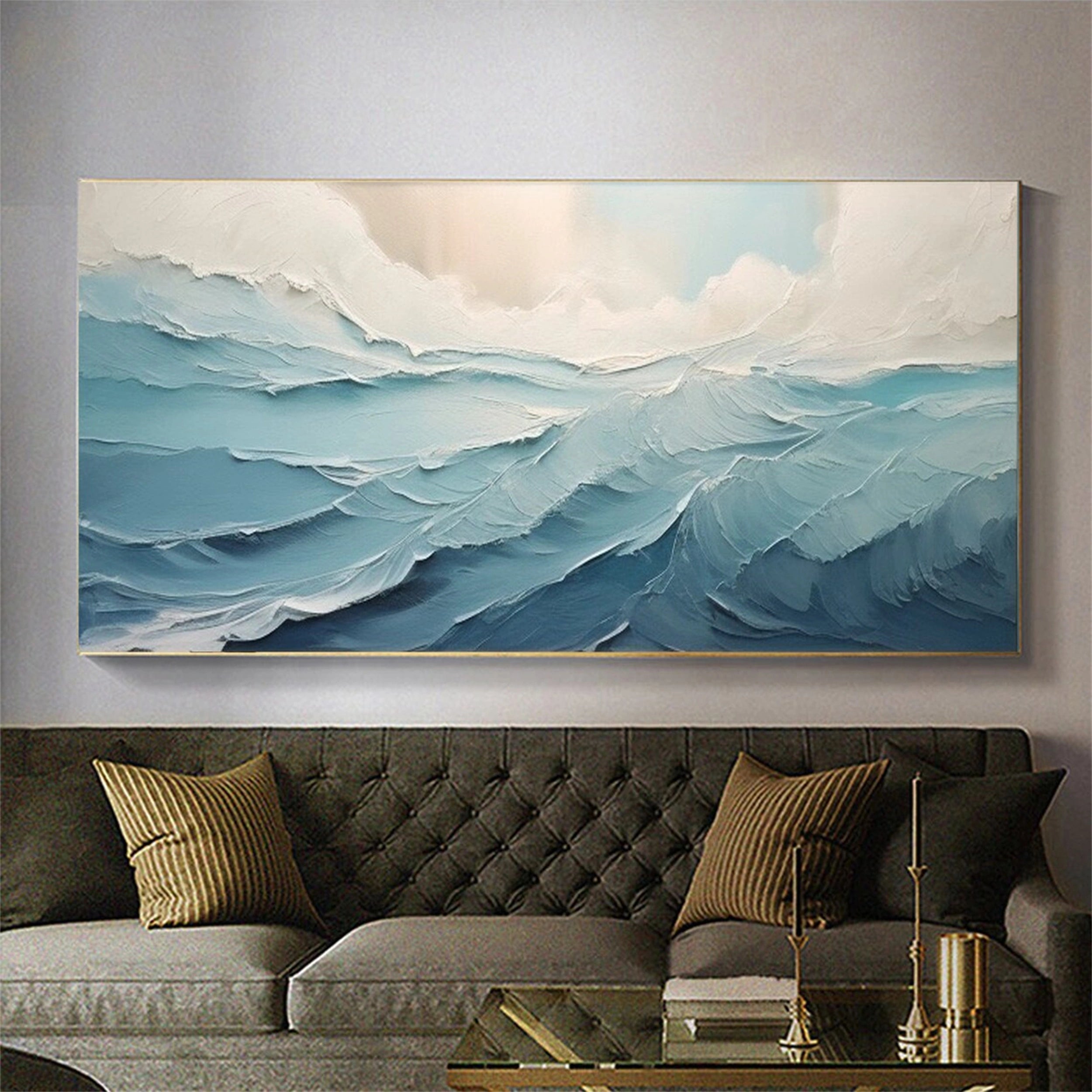 Textured Blue Ocean Waves Canvas Art