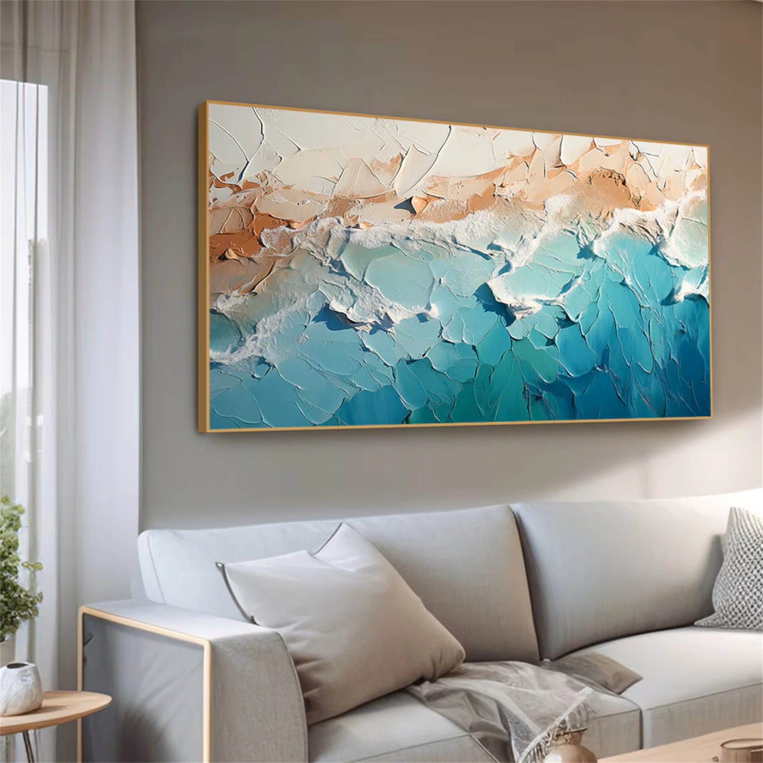 Textured Beach Wall Art | Large Abstract Ocean Canvas for Bedroom #ZZ 072
