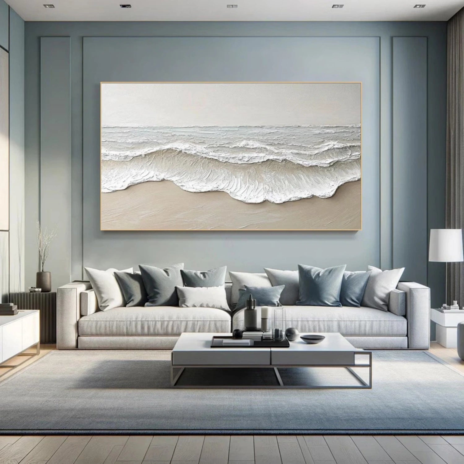 Large Textured Beach Wall Art | Neutral Abstract Ocean Wave Canvas #ZZ 081
