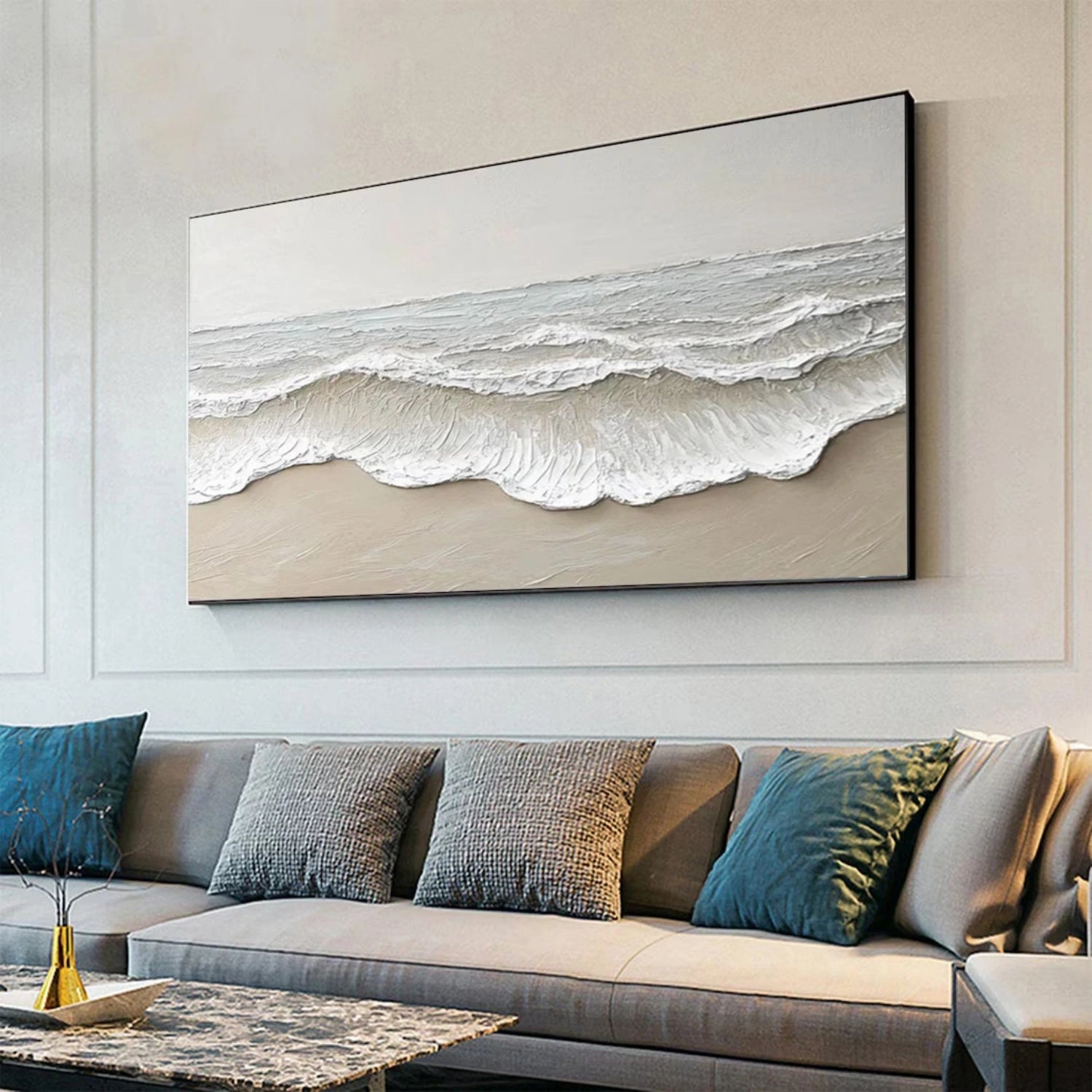 Large Textured Beach Wall Art | Neutral Abstract Ocean Wave Canvas #ZZ 081