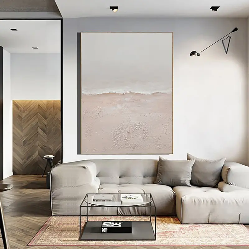 Beige and White Textured Abstract Oil Painting - Modern Minimalist Art #JJ 154