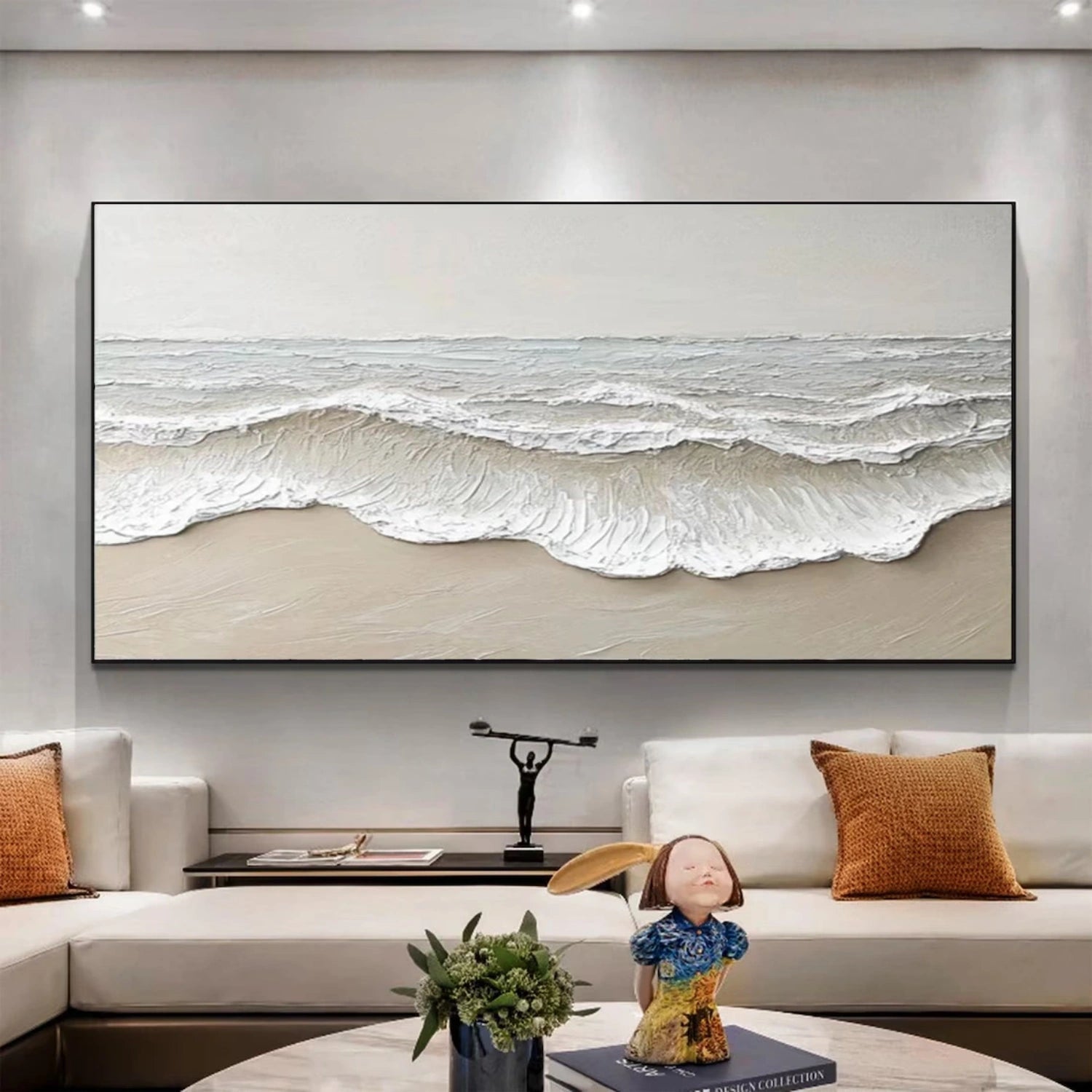 Large Textured Beach Wall Art | Neutral Abstract Ocean Wave Canvas #ZZ 081