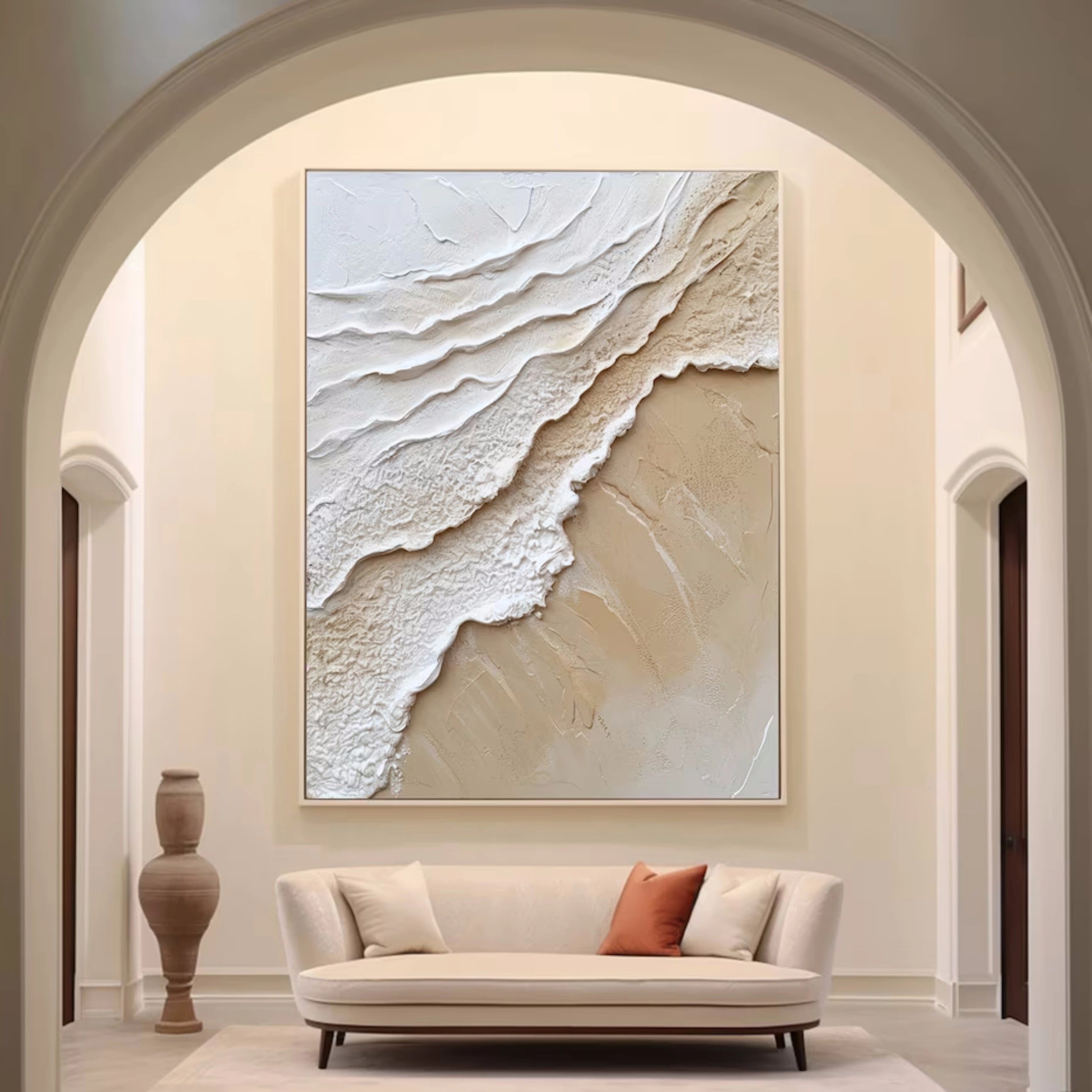 Large Textured Neutral Wall Art | Vertical Abstract Beach Painting #ZZ 069
