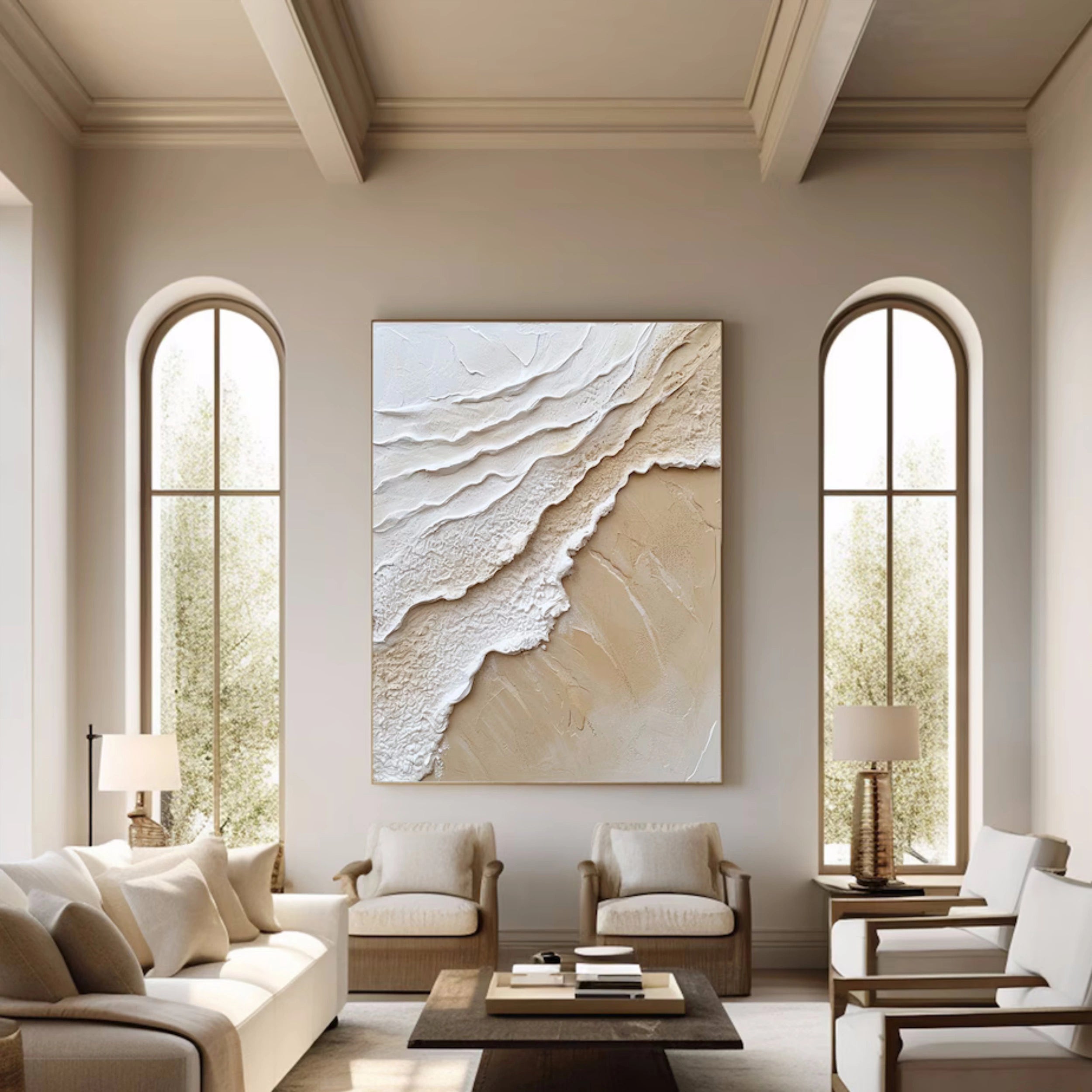 Large Textured Neutral Wall Art | Vertical Abstract Beach Painting #ZZ 069