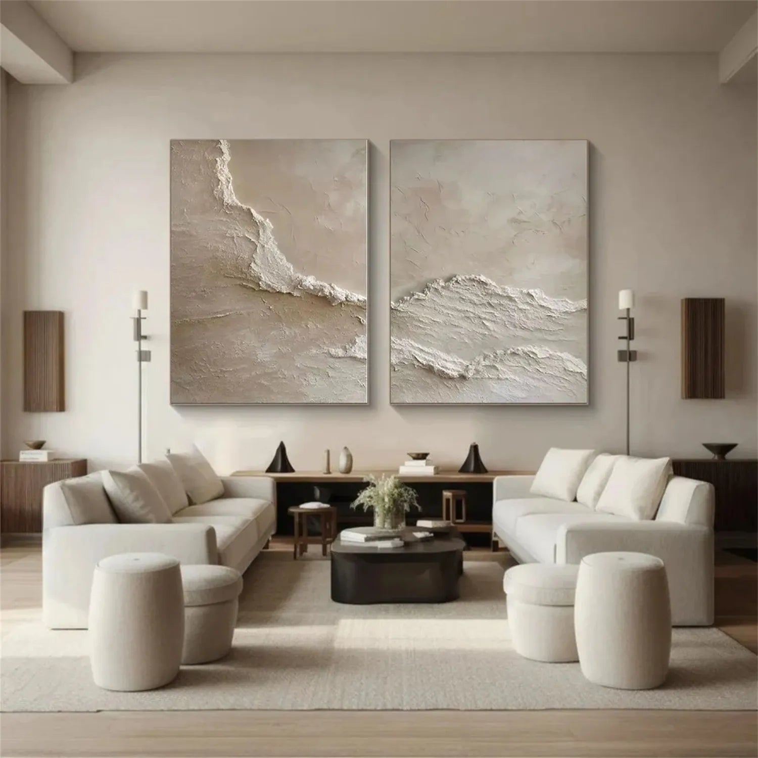 Minimalist Wall Art Set of 2 | Large Textured Neutral Vertical Paintings #ZZ 087