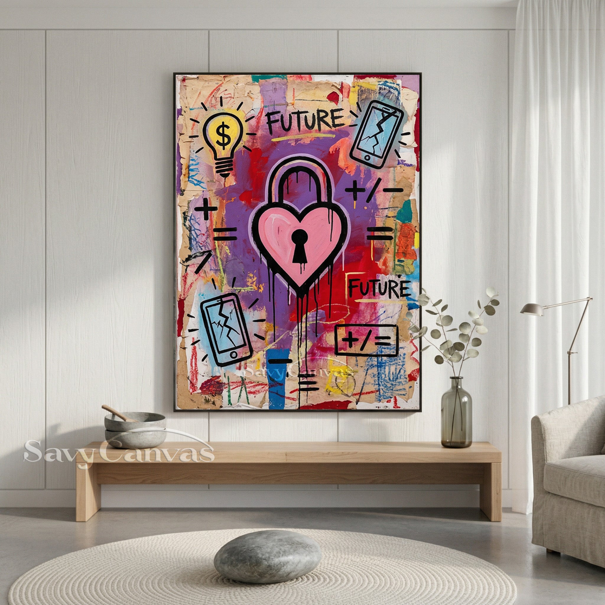 Modern Heart Padlock Graffiti Street Art Canvas Painting #SS 084