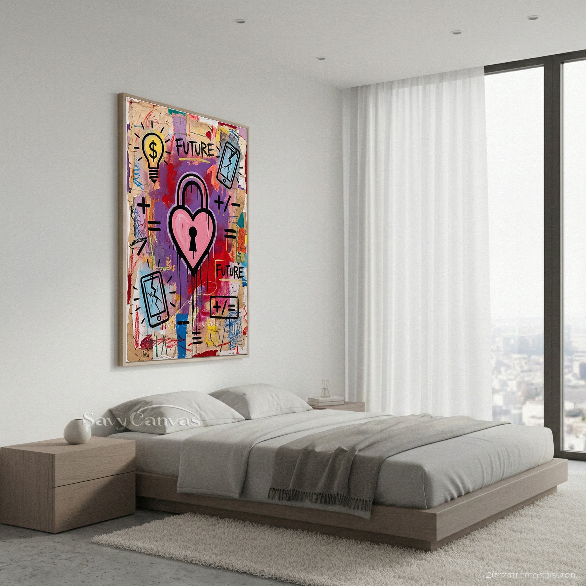 Modern Heart Padlock Graffiti Street Art Canvas Painting #SS 084