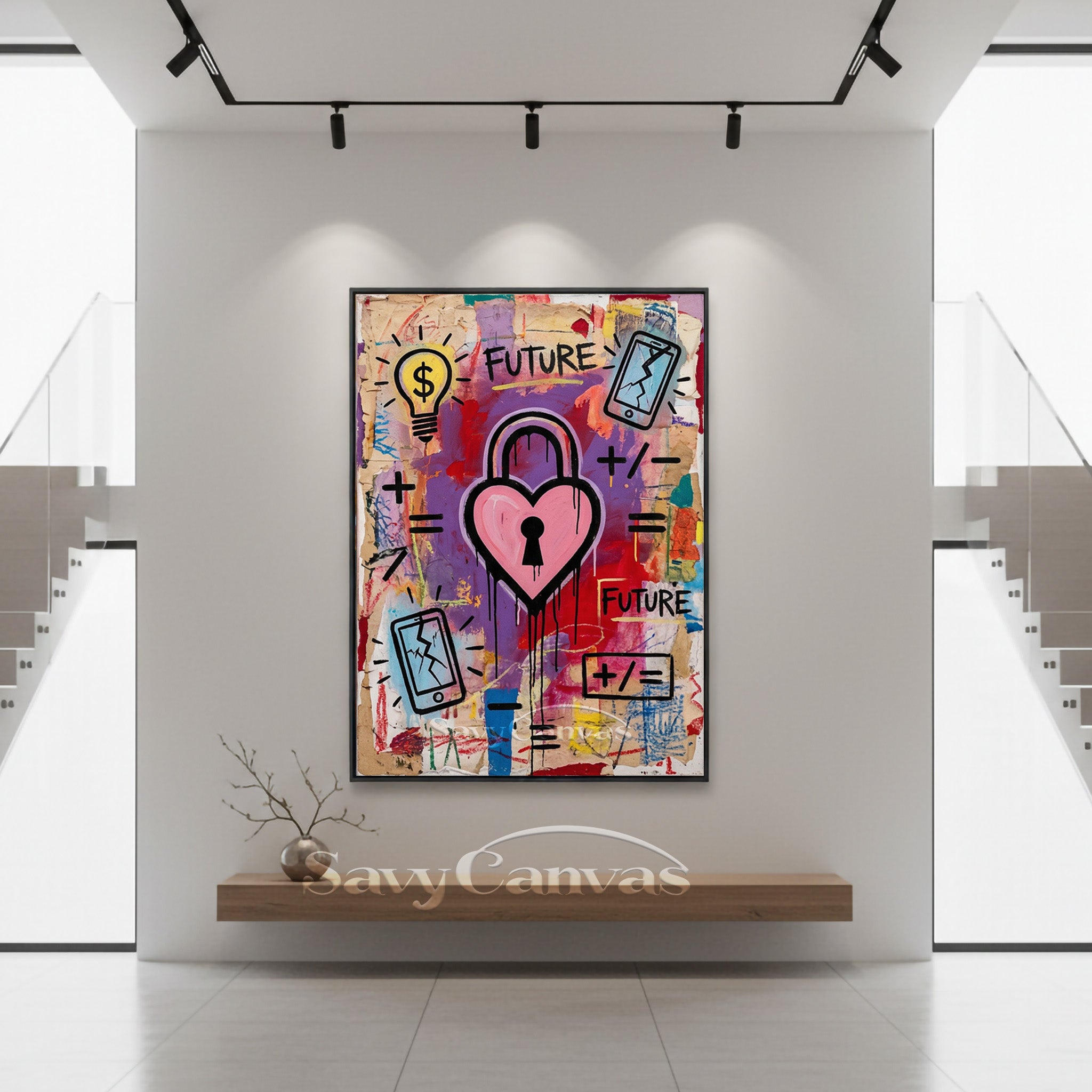 Modern Heart Padlock Graffiti Street Art Canvas Painting #SS 084