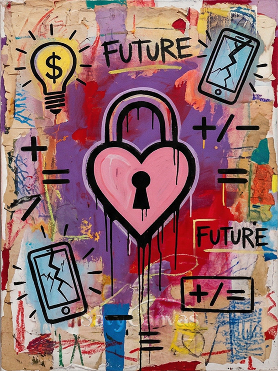 Modern Heart Padlock Graffiti Street Art Canvas Painting #SS 084