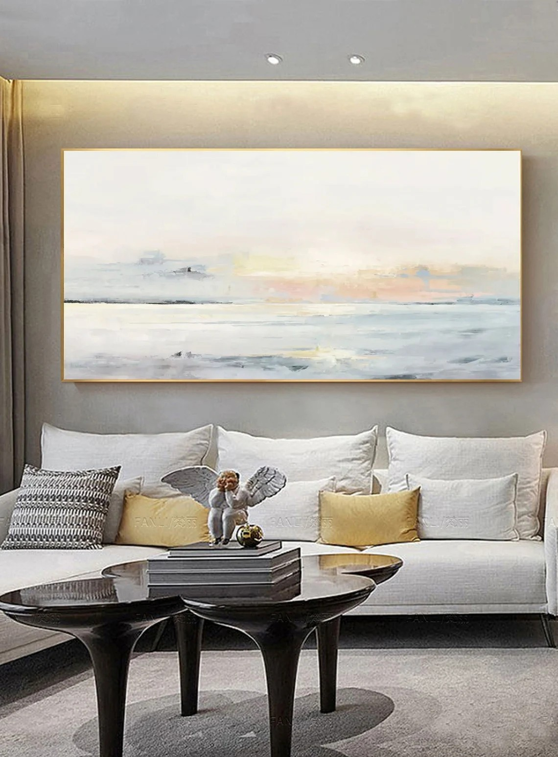 Pastel Seascape Oil Painting - Tranquil Ocean & Sky Wall Art #JJ 003
